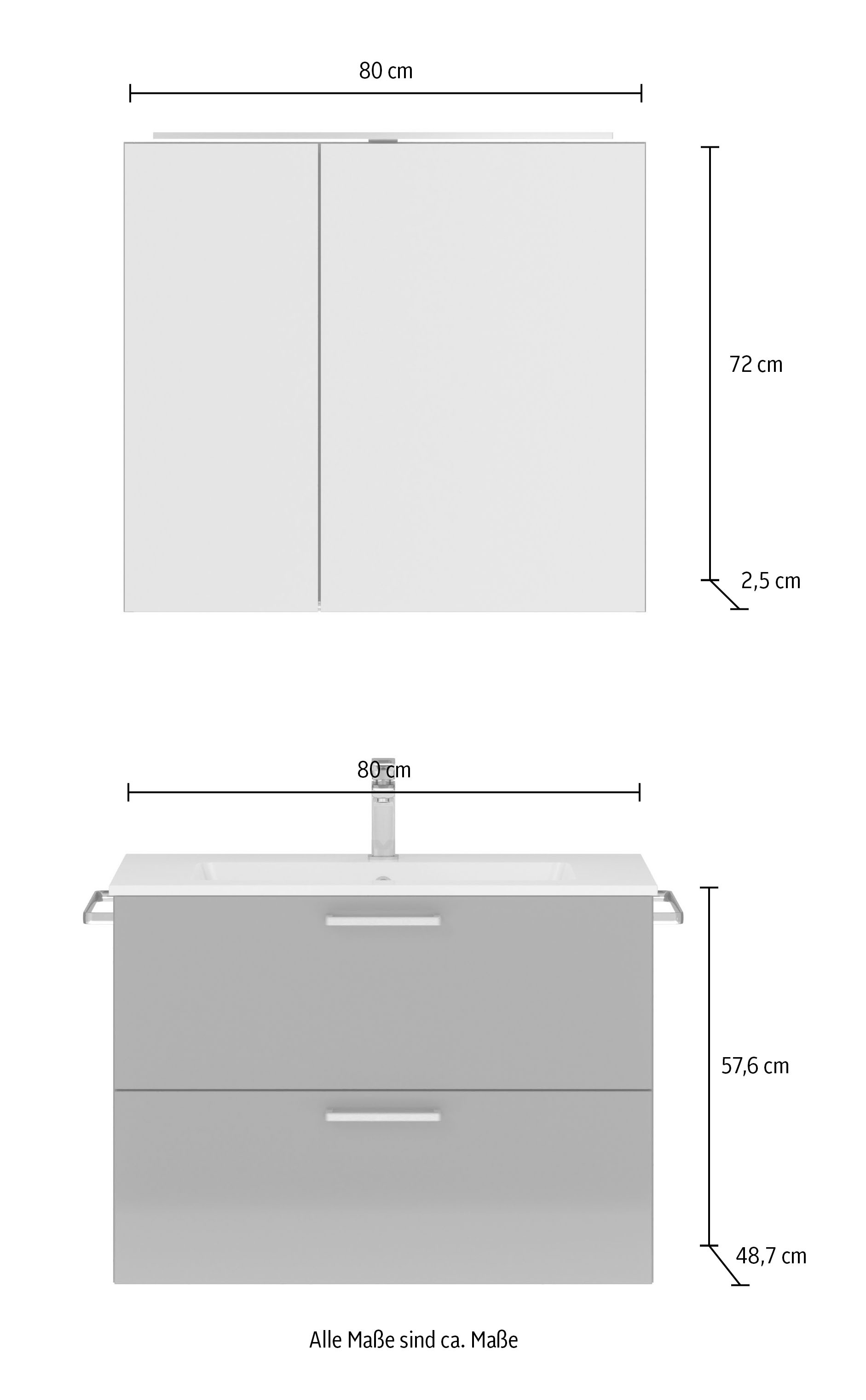 nobilia® Badmöbel-Set »Tolvina«, (2 St., vormontiert, mit Soft-Close), inkl. Spiegelschrank mit Beleuchtung und Dimmerfunktion, in 4 Breiten