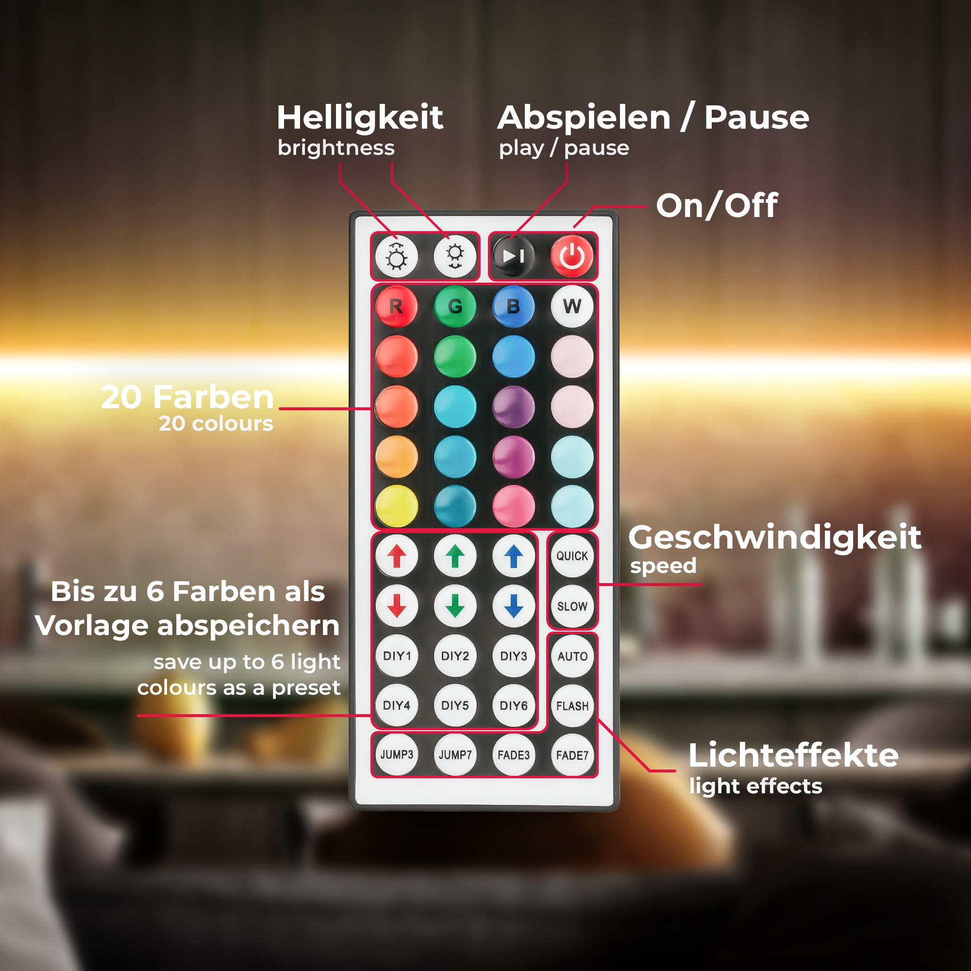 B.K.Licht LED Stripe »USB LED Strip, 5 m, mit Farbwechsel«, 150 St.-flammig, Lichtleiste, mit Fernbedienung, selbstklebend