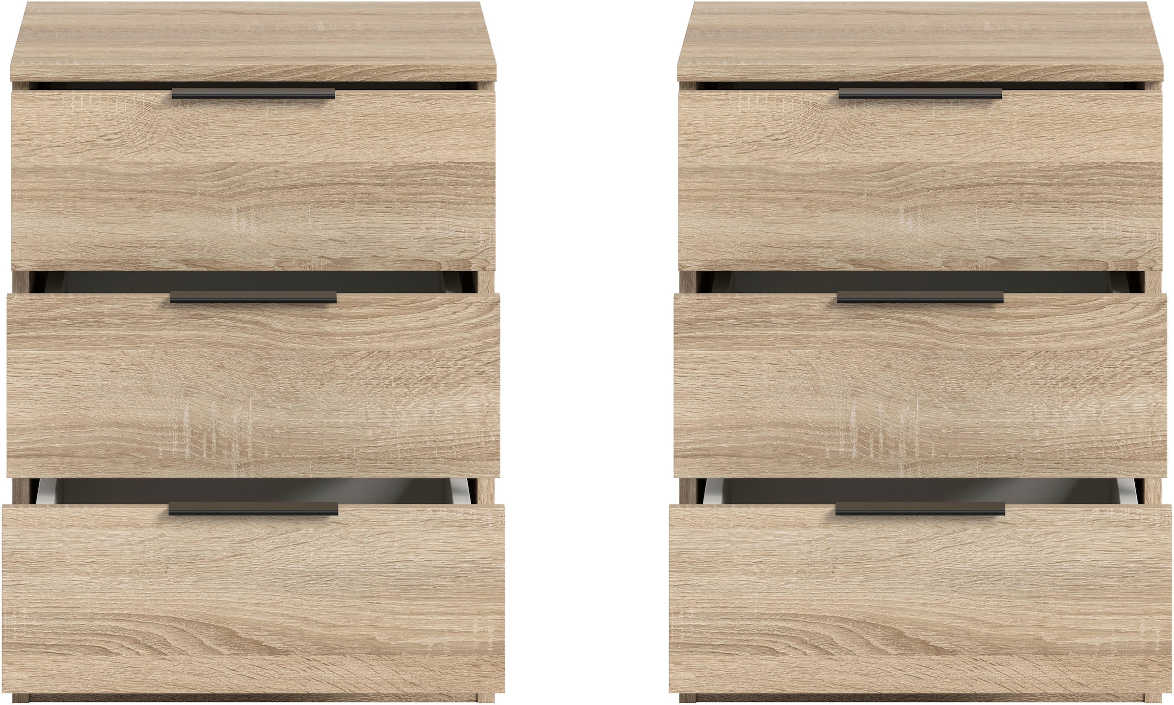 Home affaire Nachtkommode »Skarde 2 Nachttische, jeweils Breite: 45 cm« Set, Sie bekommen 2  Nachttische im Set, 2 Stk. tlg. Skarde, 2er Set Nachtkommode, 3 Schubkästen, Sonoma Eiche NB
