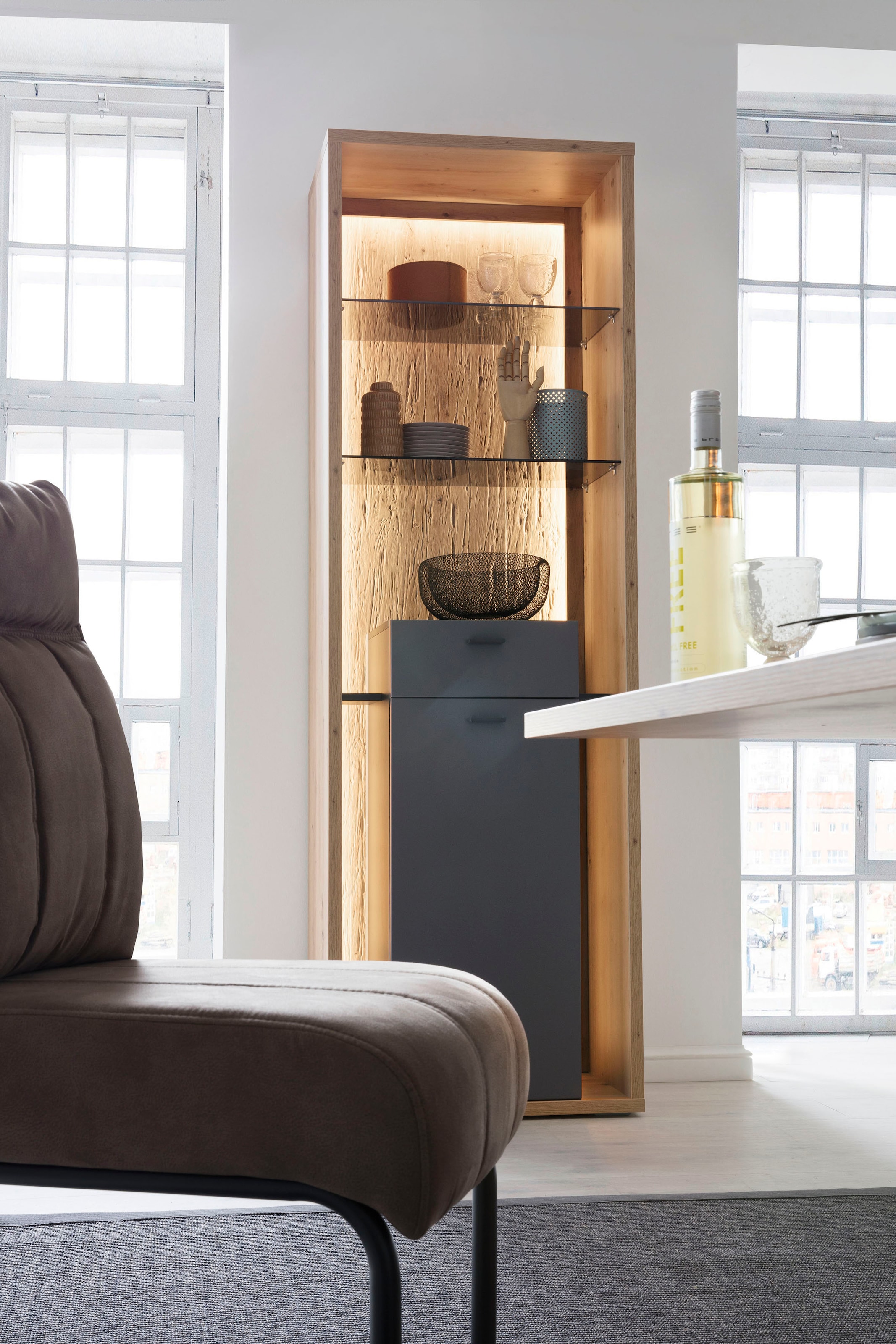 MCA furniture Vitrine kaufen auf Beleuchtung »Lizzano«, Raten wahlweise 3-D Wohnzimmerschrank mit Rückwand, mit