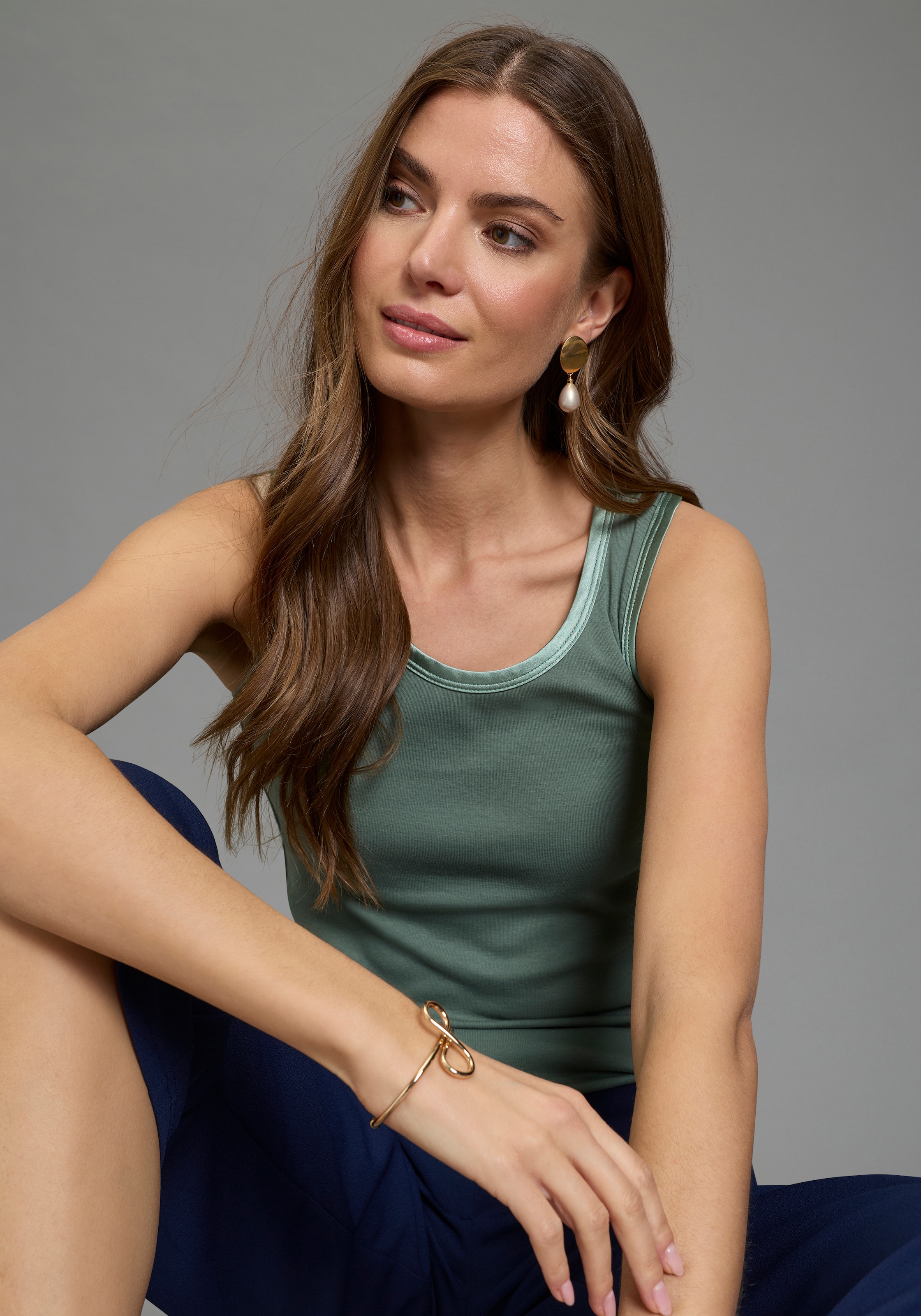 Laura Scott Tanktop mit Satin-Kante, figurnah, ärmellos, aus Baumwolle