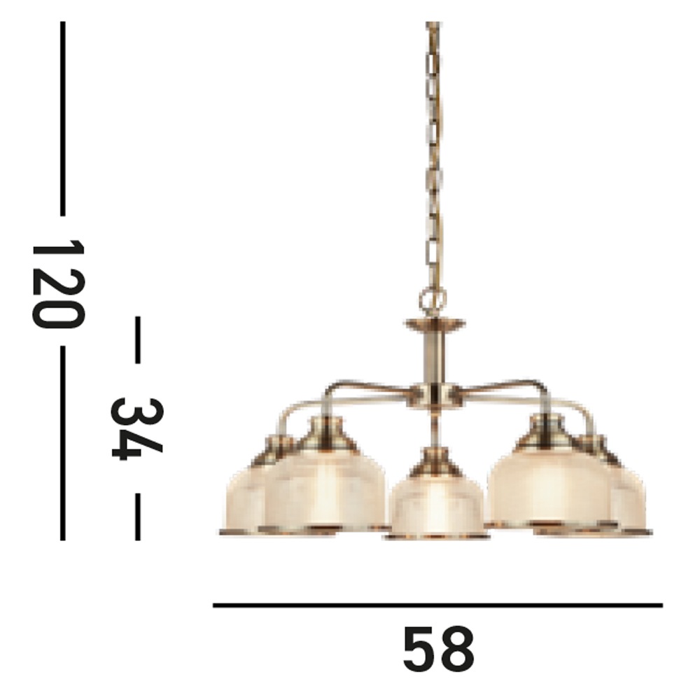 Searchlight Hängeleuchte »Bistro II 5Lt Pendant -Antique Brass & Holophane Style Glass« E27 1 Stk.