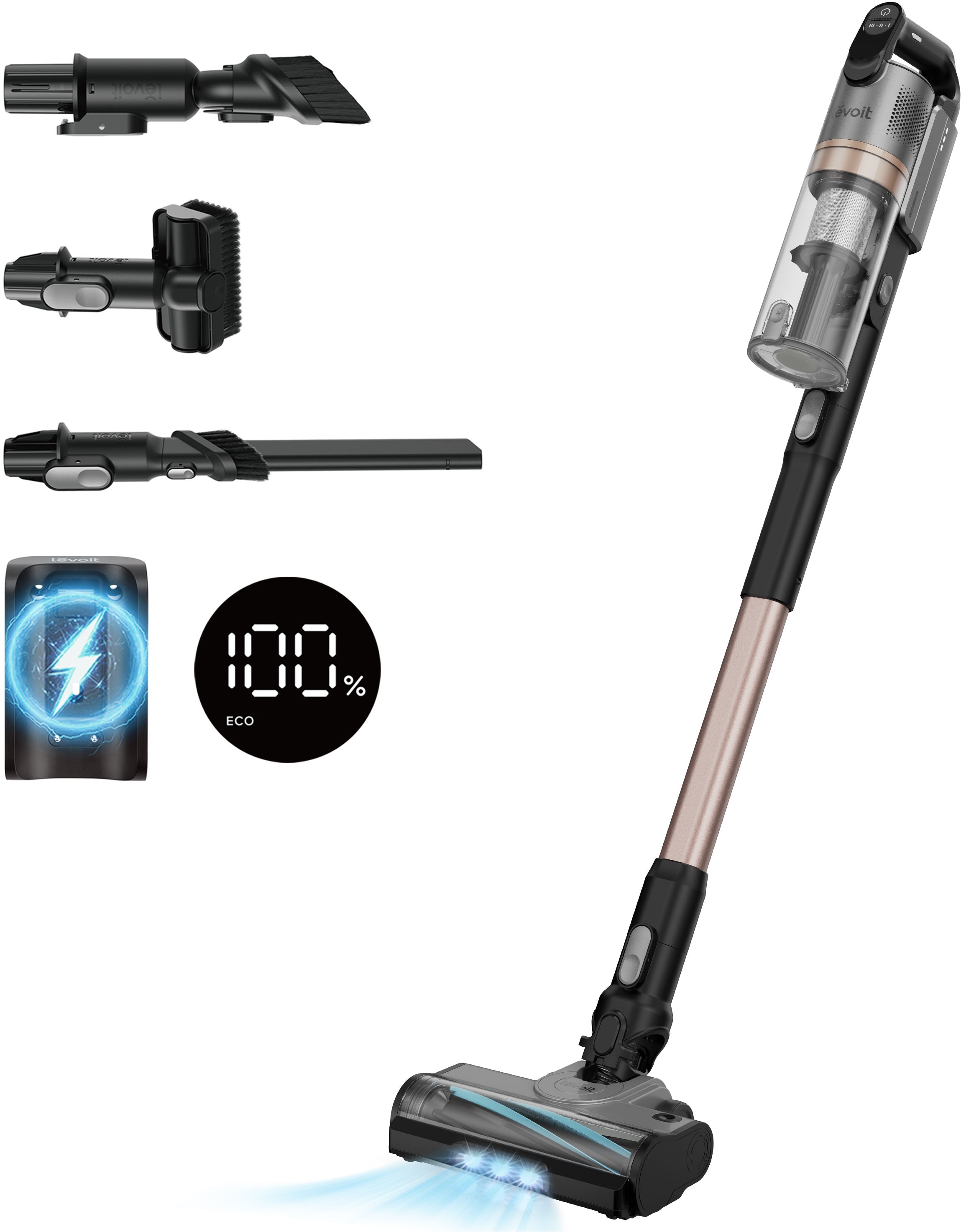 LEVOIT Akku-Bodenstaubsauger »LVAC-300 Plus« 99, 99% HEPA-Filtration, Anti-Tangle, LED-Display, bis zu 60 Minuten rosegold