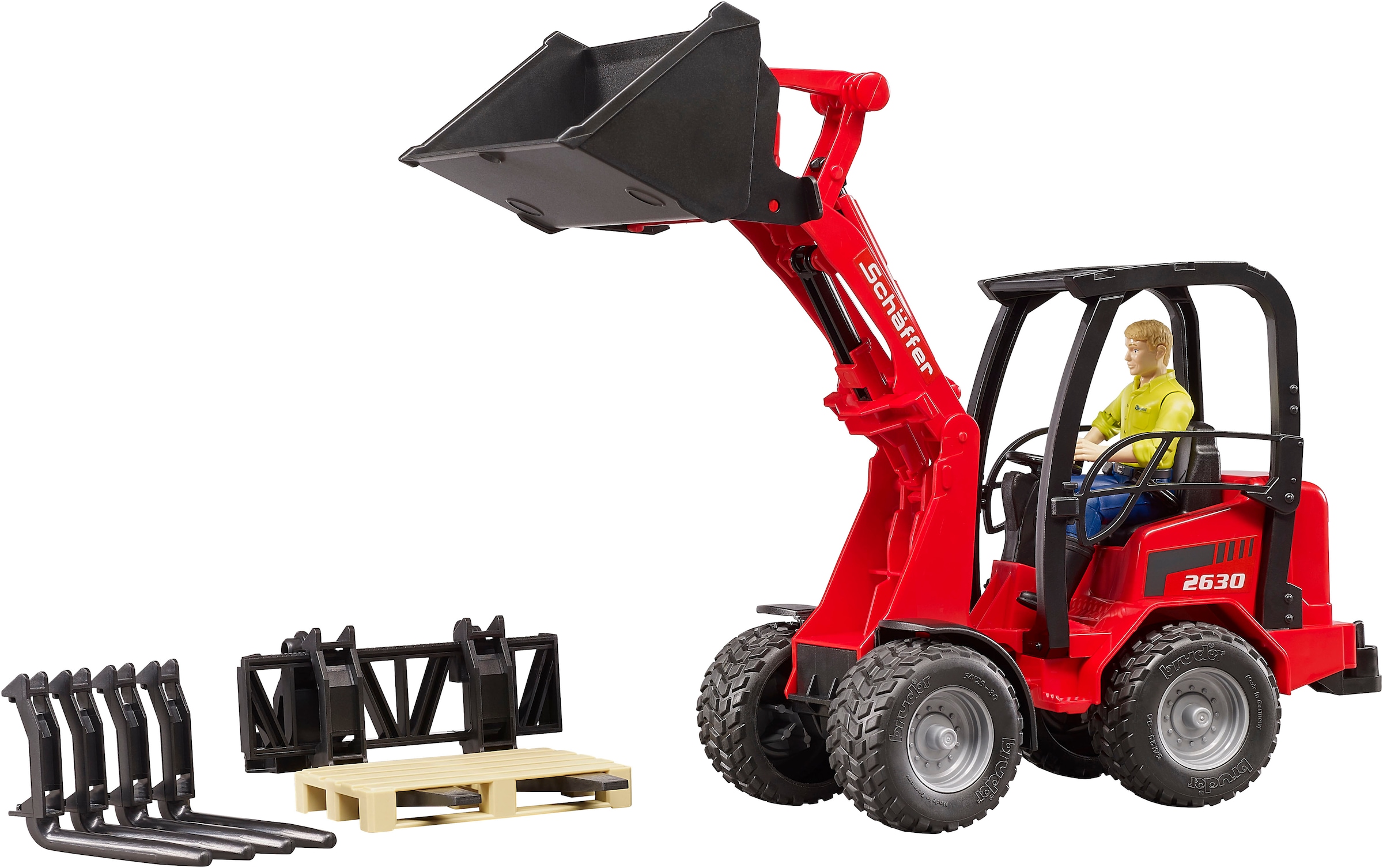 Bruder® Spielzeug-Bagger »Schäffer Hoflader 2630 mit Figur und Zubehör (02191)«, Made in Europe