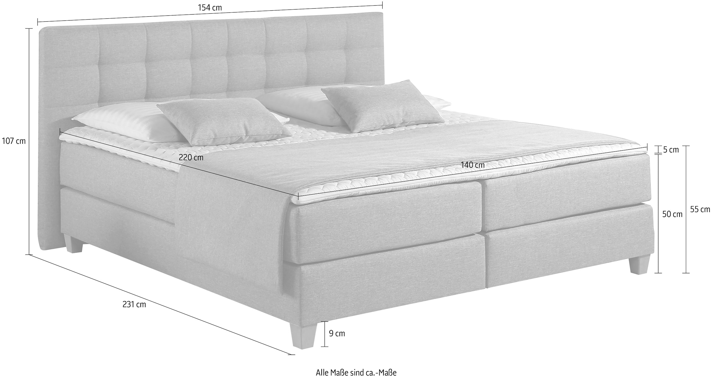 Home affaire Boxspringbett »Moulay« inkl. Topper, in Überlänge 220 cm, 3 Härtegrade, auch in H4