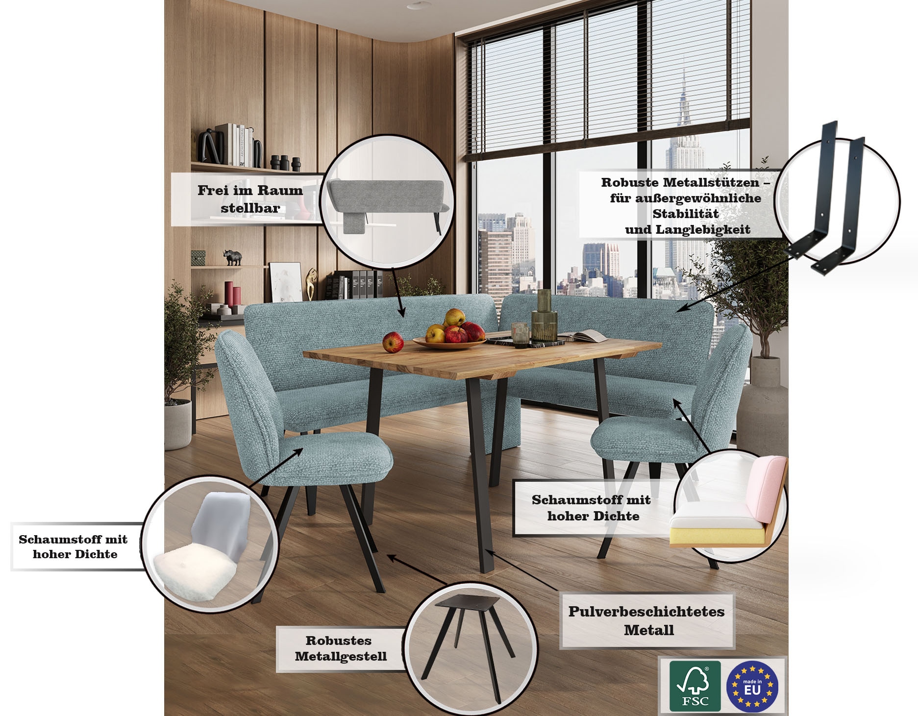 Home affaire Eckbankgruppe »Mily Essecke, Sitzgruppe, Eckbankgruppe, Küchenbankgruppe«, (Set, 4 tlg., 4er), BESTSELLER