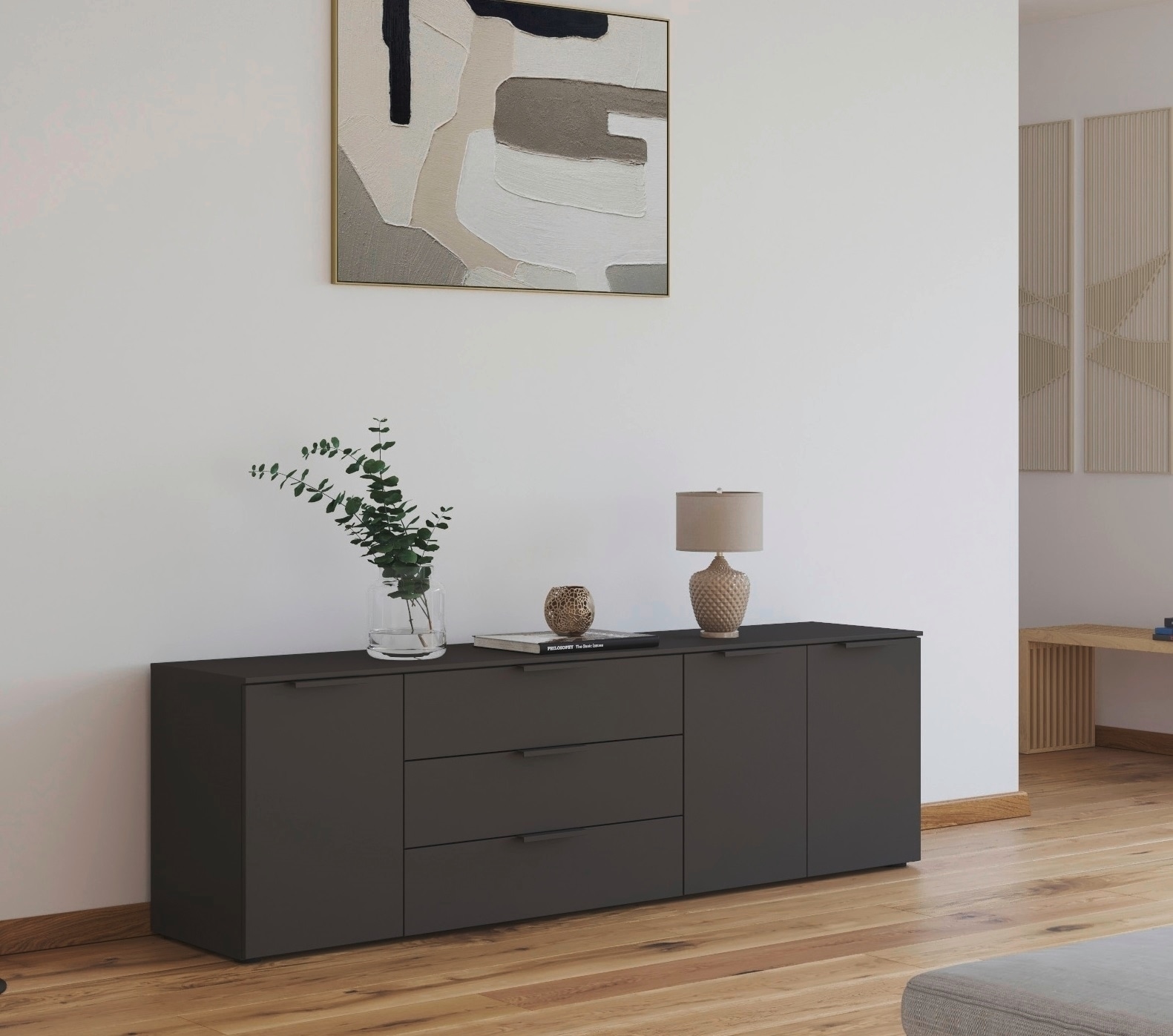 rauch Schubkastenkommode »Kommode Türkommode Sideboard Kombikommode FLIPP«, (Breite 200 cm mit 2 Einlegeböden), 3-türig mit 3 Schubladen und Soft-Close-Funktion