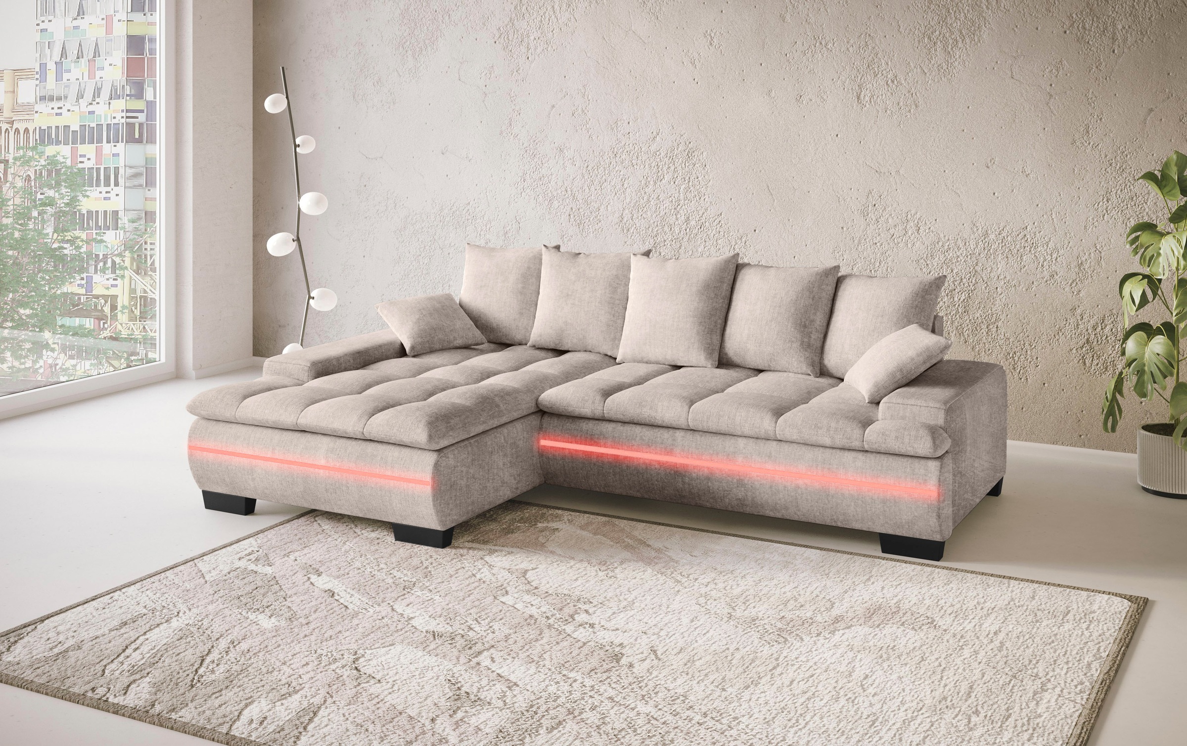 Mr. Couch Ecksofa »Haiti II, L-Form«, RGB-LED Beleuchtung, Kaltschaum, wahlweise mit Bett, Bettkasten
