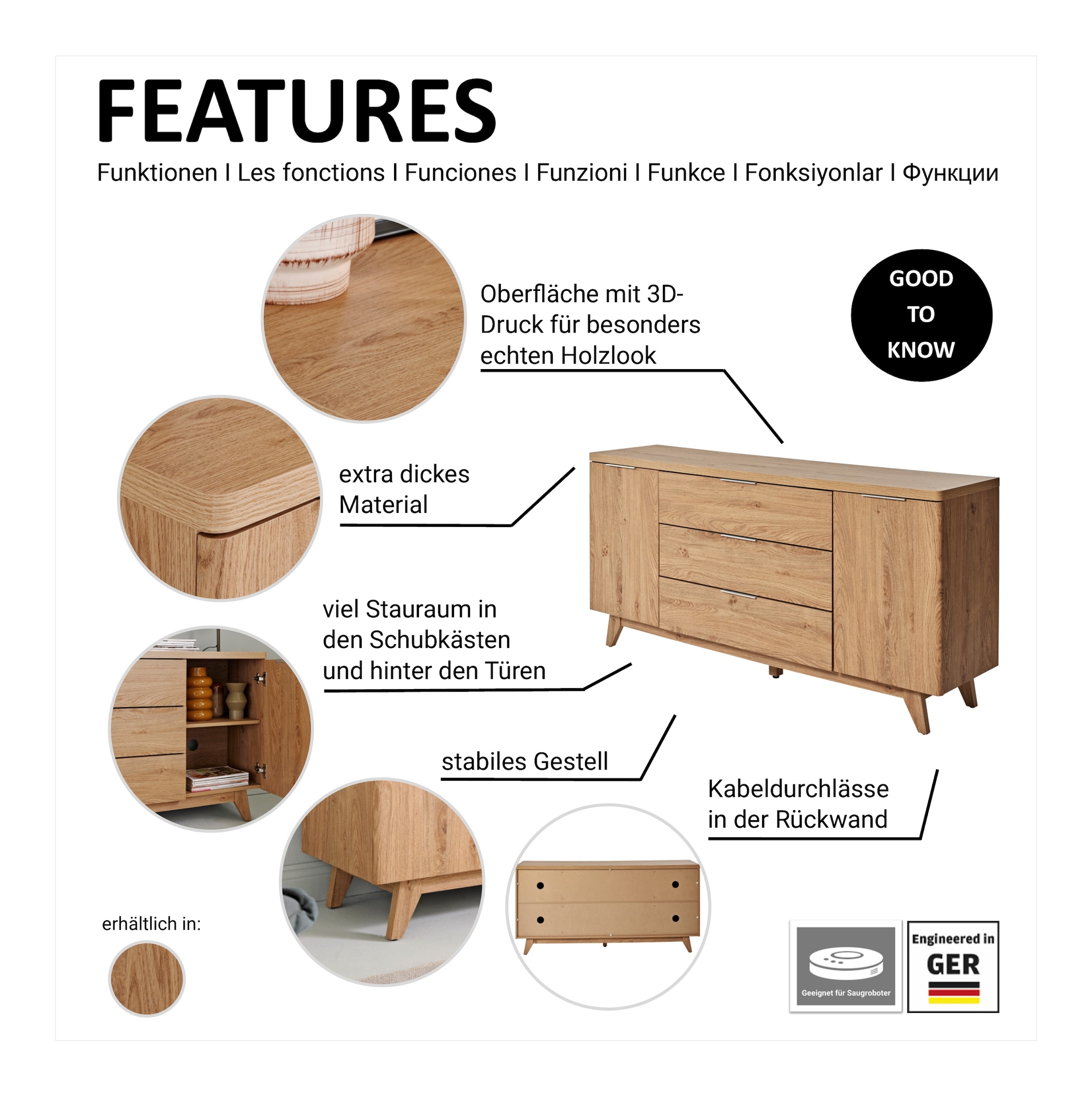 Jahnke Sideboard »LIBRE SB 150«, (1 St.), Sideboard, Kommode, skandinavisch, Montana-Eiche, Breite 150 cm