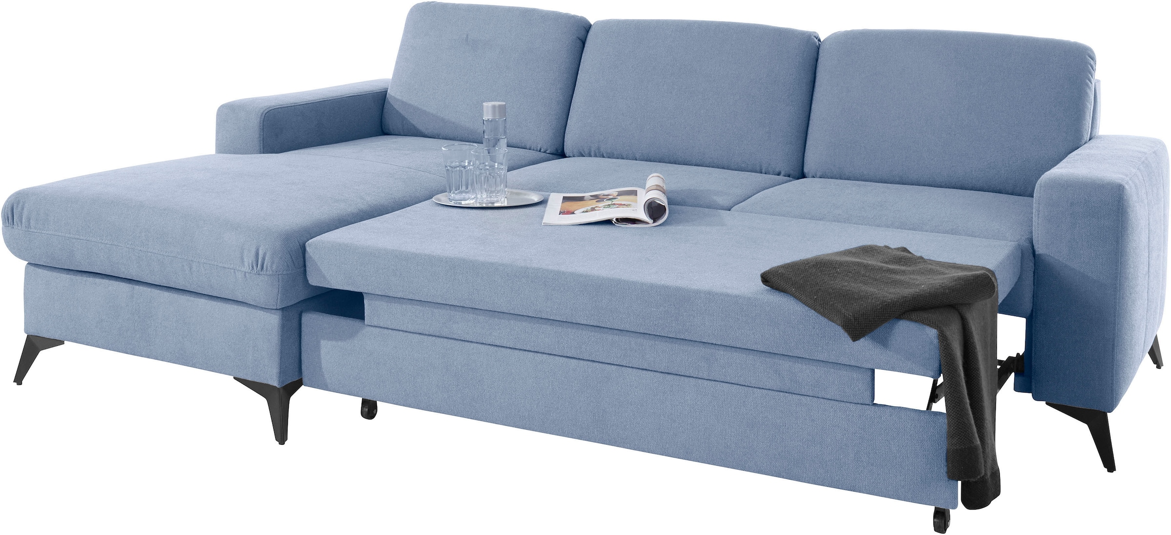 Places of Style Ecksofa »Lolland L-Form«, Wahlweise mit Bettfunktion und Bettkasten, Federkern