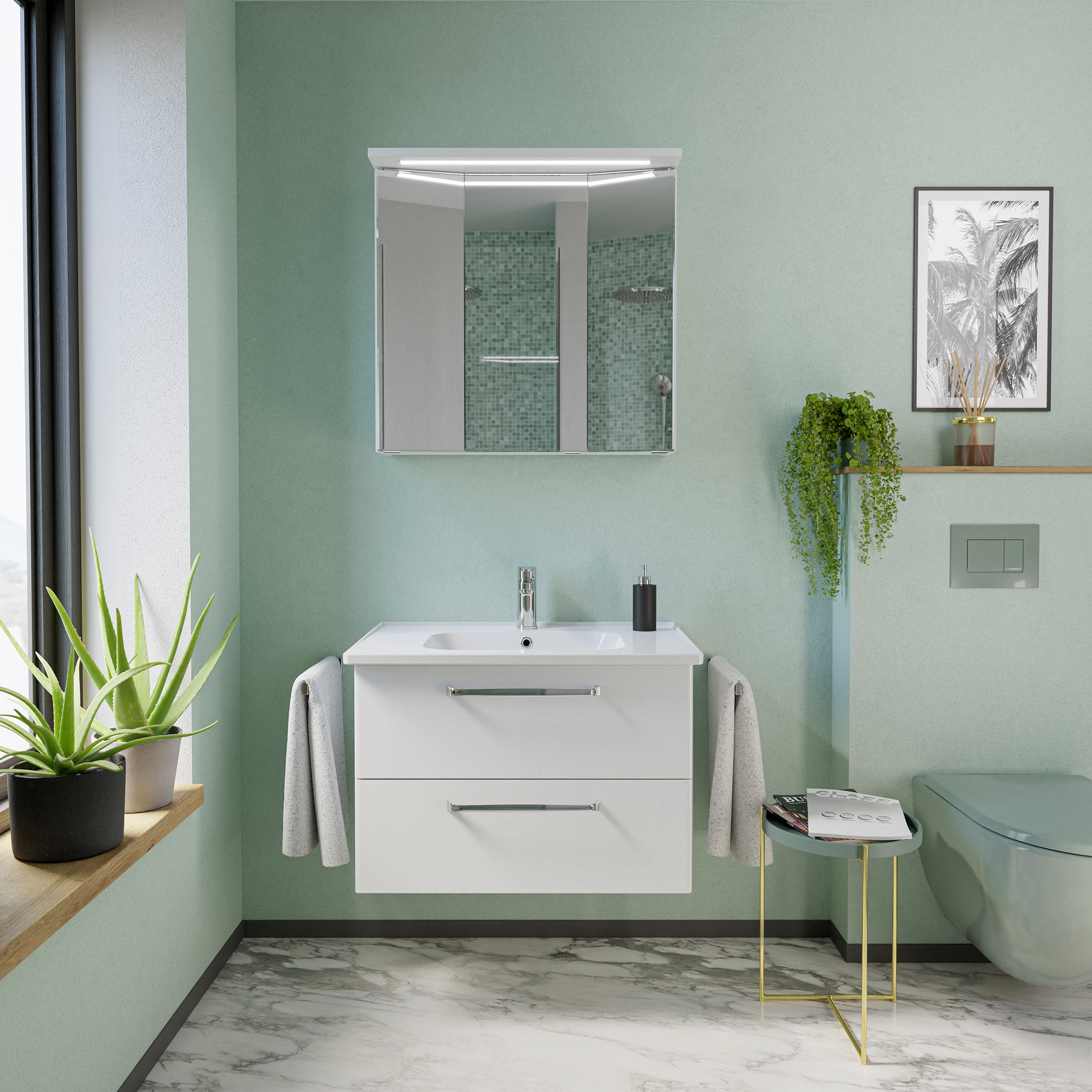 Saphir Badmöbel-Set »Trentino 2-teilig Keramik-Waschtisch mit LED-Spiegelsc günstig online kaufen