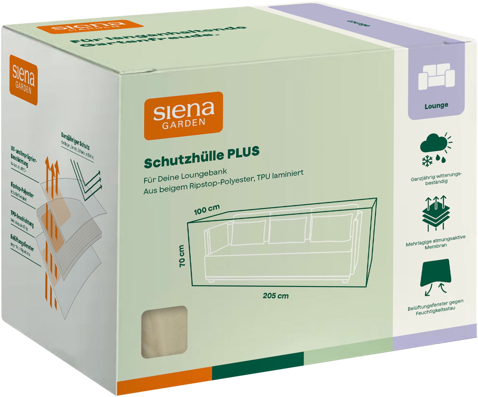 Siena Garden Gartenmöbel-Schutzhülle »Loungebankhülle Plus« 205 x 100 x H70 cm
