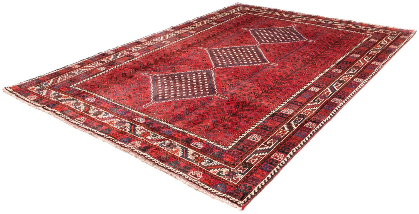 Wollteppich „Shiraz Medaillon Rosso 310 x 215 cm“, rechteckig, Unikat mit Zertifikat Rot 10 mm B/L: 215 cm x 310 cm – 10 mm
