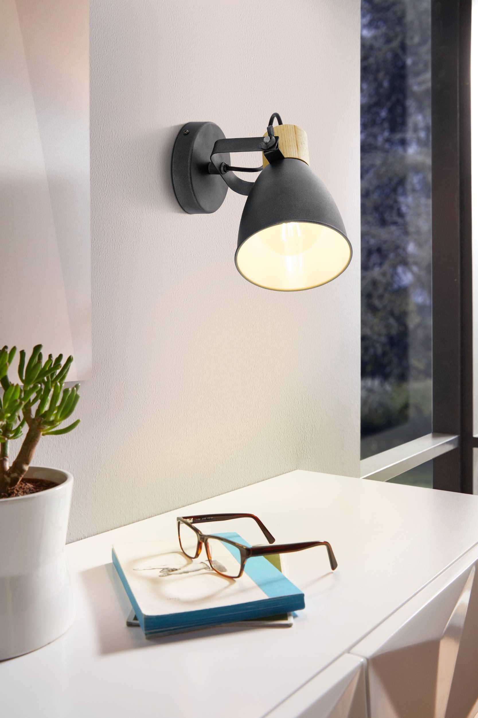 EGLO Deckenleuchte »Coswarth Wandlampe, Deckenlampe Vintage, Industrial, Retro, E27, Lampe« E27 1 Stk. Spot - L14 x H20 cm - anthrazit, creme-weiß, braun - 1X25W exkl.