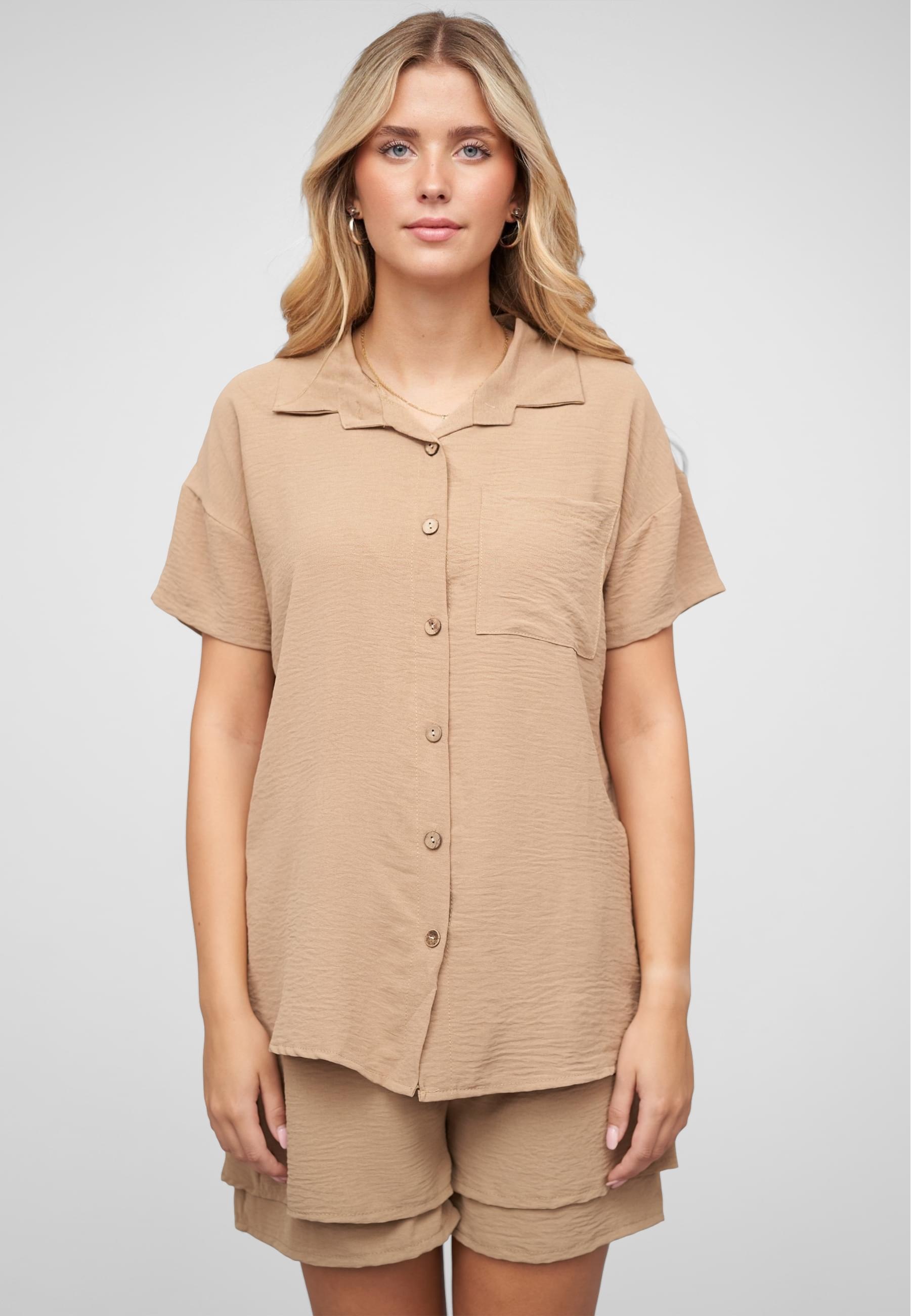 CLOUD 5IVE Langarmhemd »CLOUD 5IVE Musselin Kurzarm Hemd mit Knopfleiste und Brusttasche«