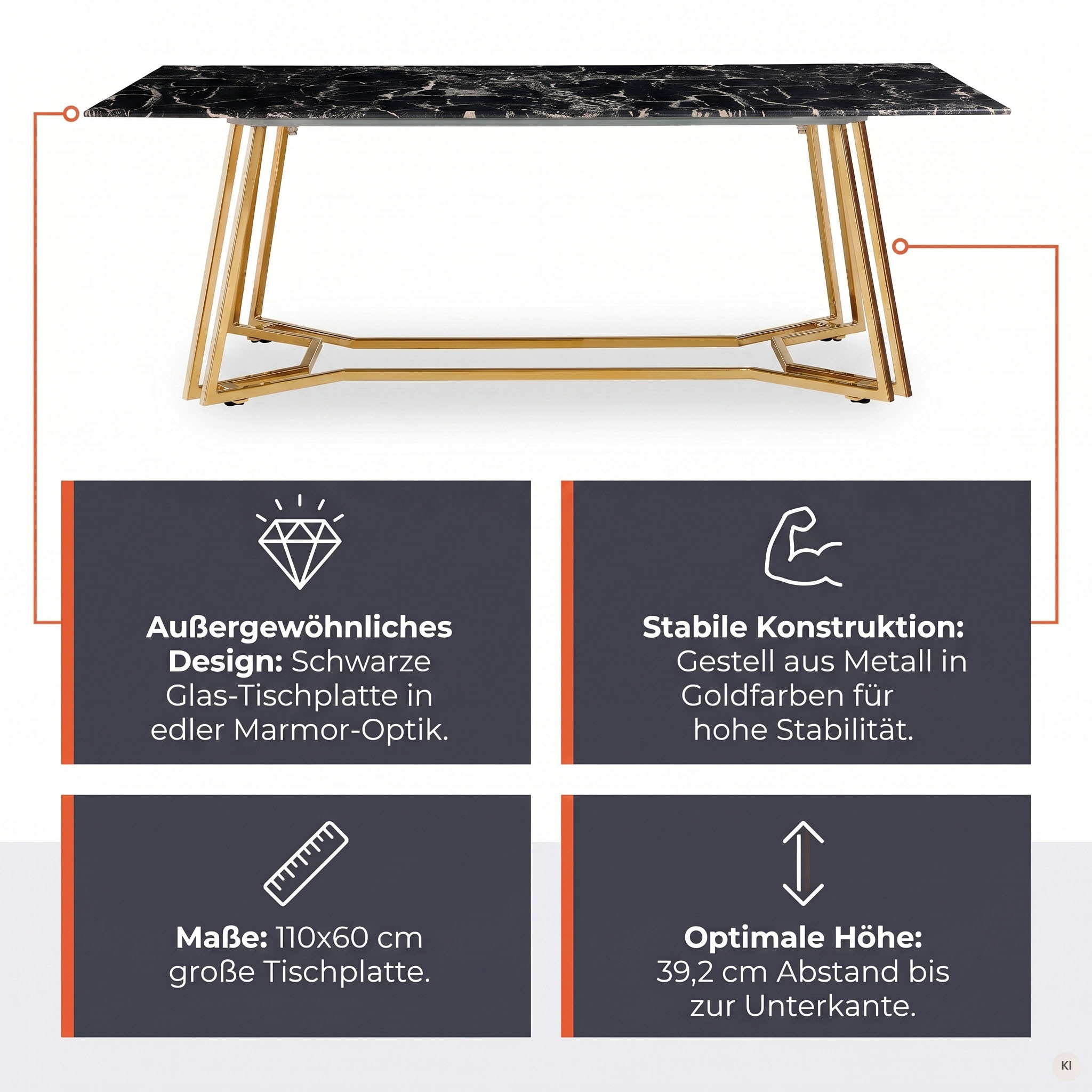 SalesFever Couchtisch »Design-Tisch für Ihr Wohnzimmer« Eleganz trifft auf Luxus: Marmor-Design Tischplatte