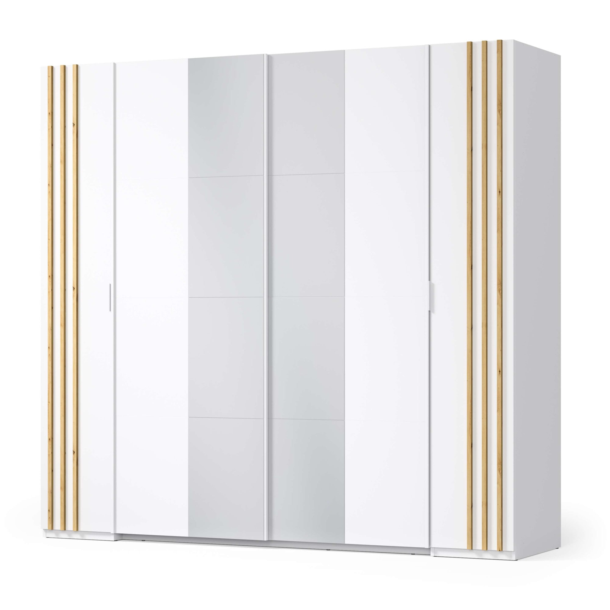INOSIGN Kleiderschrank »Kleiderschrank Calera mit Spiegel, 10 Einlegeböden und Kleiderstange«, Garderobe mit 2 Schwebetüren und 2 Drehtüren, BxHxT 219,6x207,5x62 cm
