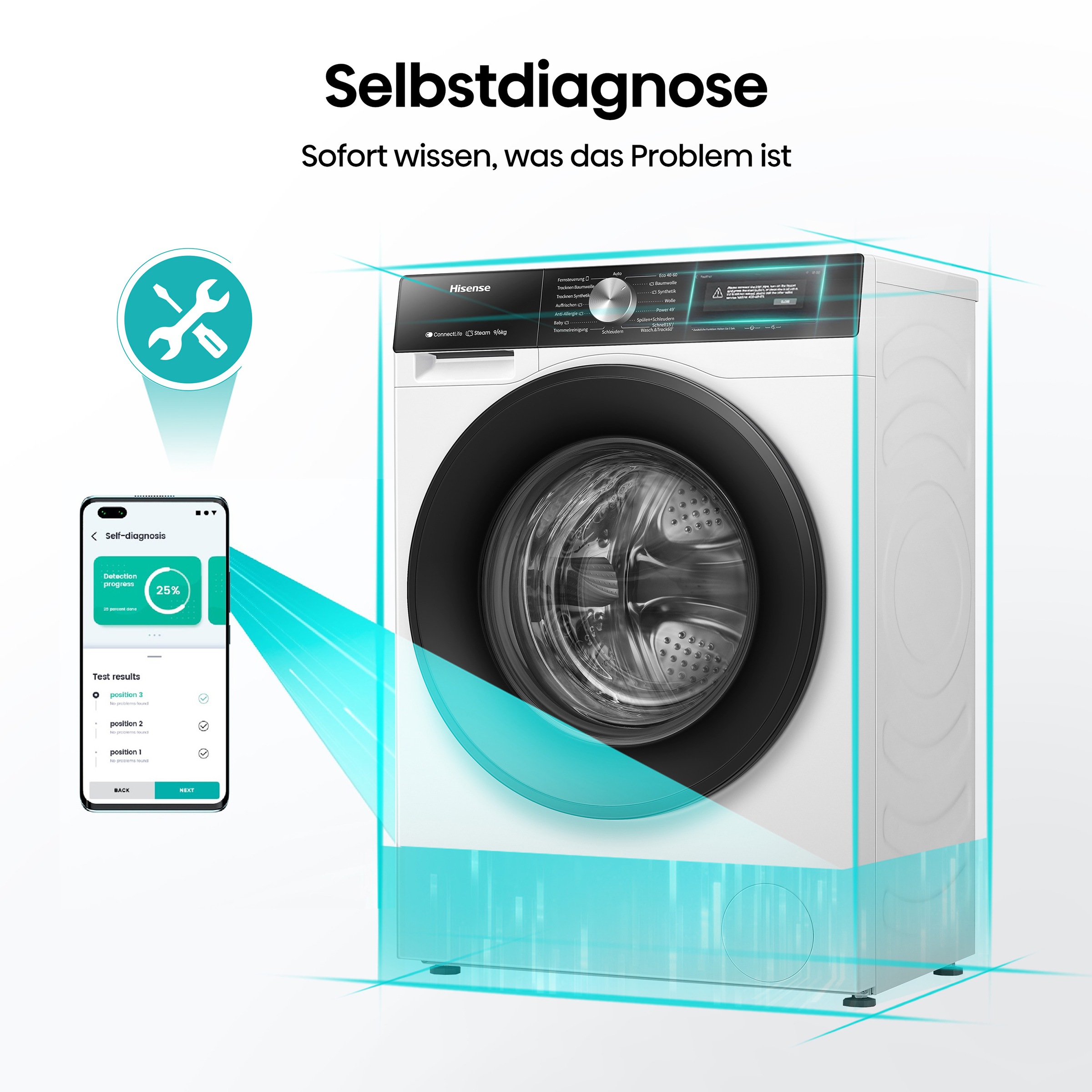 Hisense Waschtrockner »WD3S9043BW3« 3s Serie 9 kg /6 kg 72 dB(A) Waschen & Trocknen in 60 min.