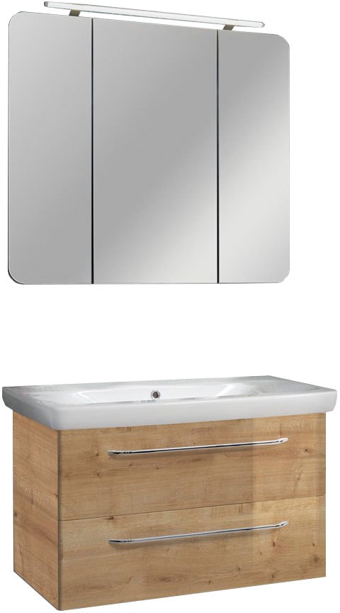 FACKELMANN Waschtisch »Waschplatz-Set MILANO« 3 tlg. 3-teilig Korpus und Front Optik Asteiche + Optik Asteiche