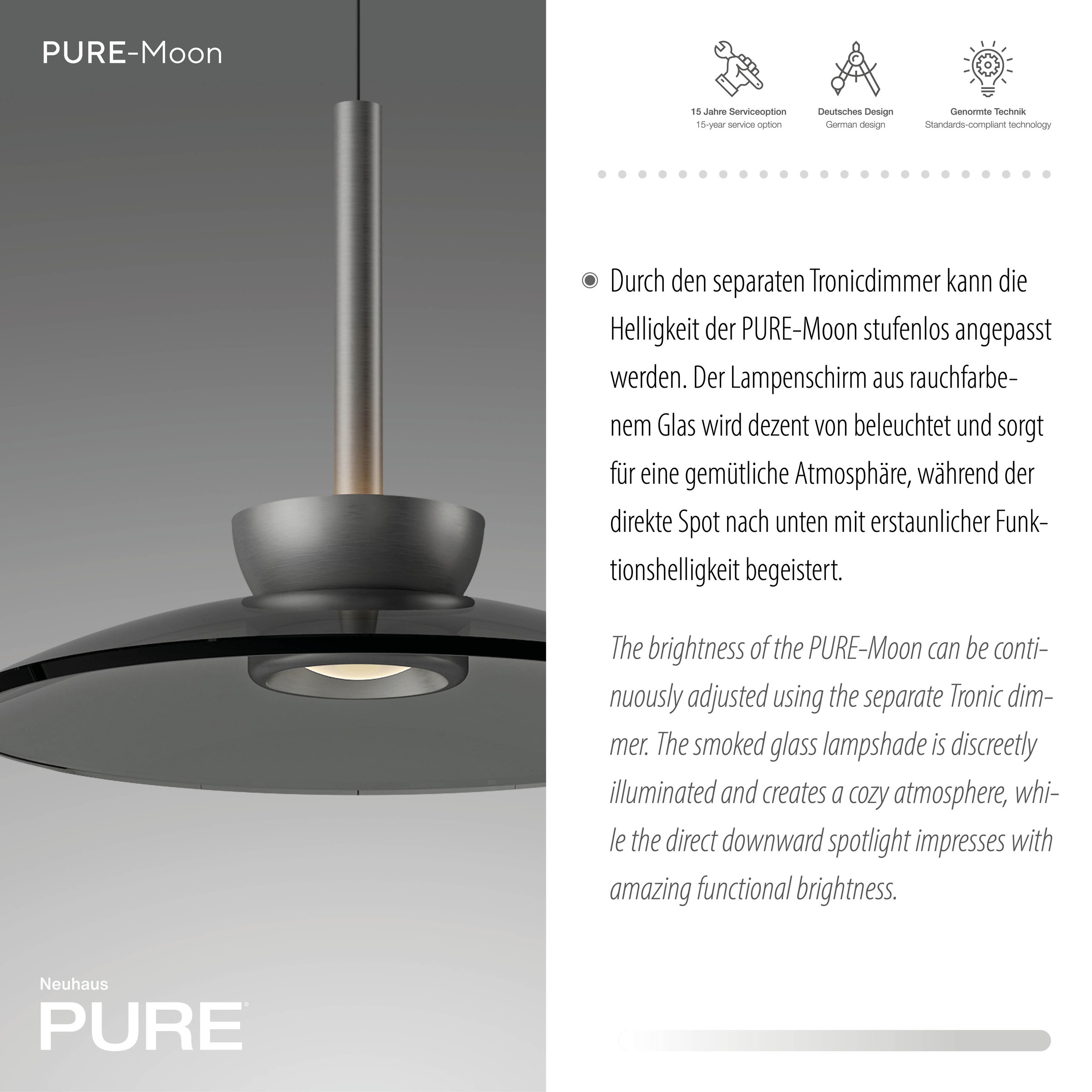 Neuhaus PURE LED Pendelleuchte »PURE Moon« LED-Board 1 Stk. Warmweiß Comfort Lift, dimmfähig über separaten Tronicdimmer