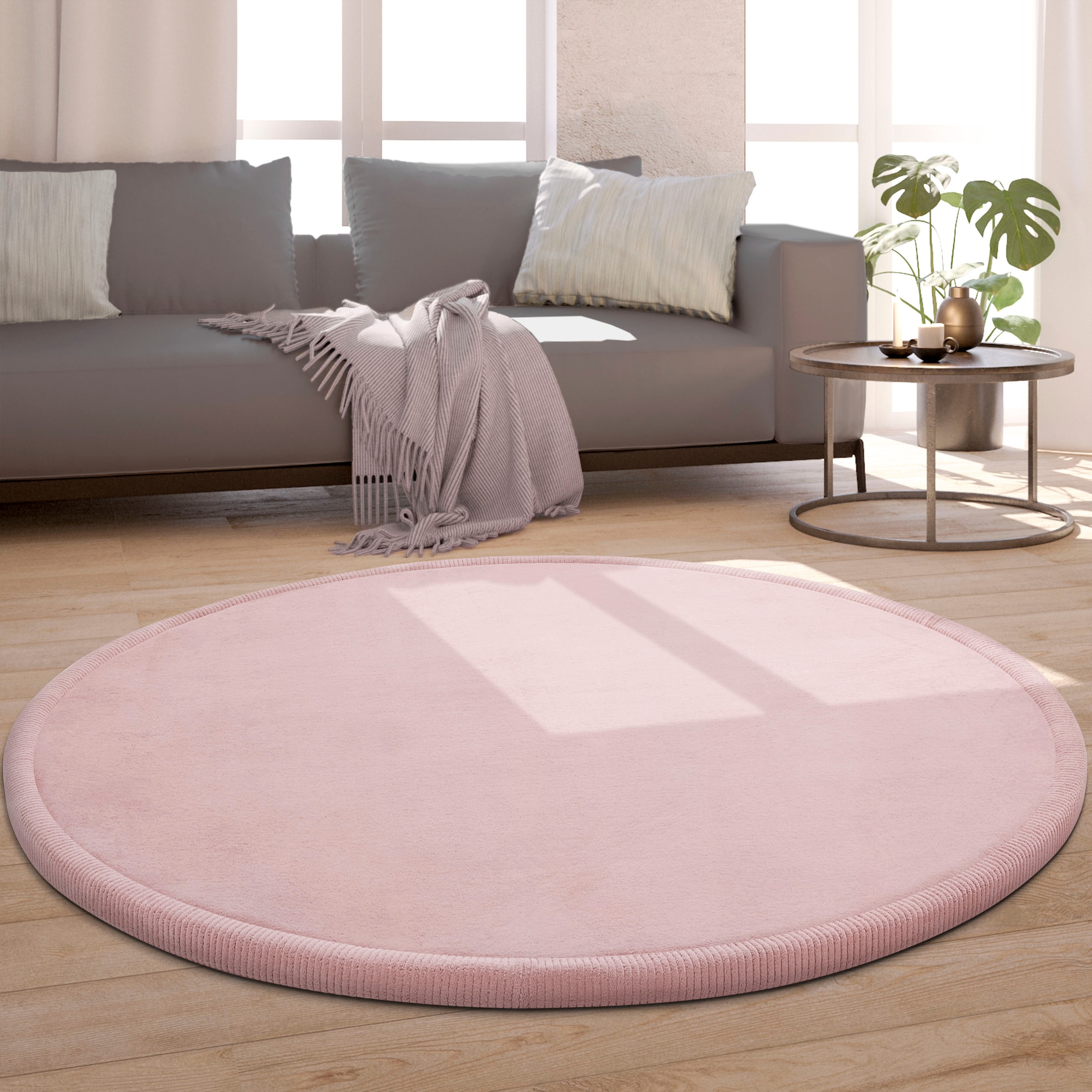 Paco Home Teppich »Tatami 475«, rund, 24 mm Höhe, Kurzflor, Uni Farben, mit günstig online kaufen