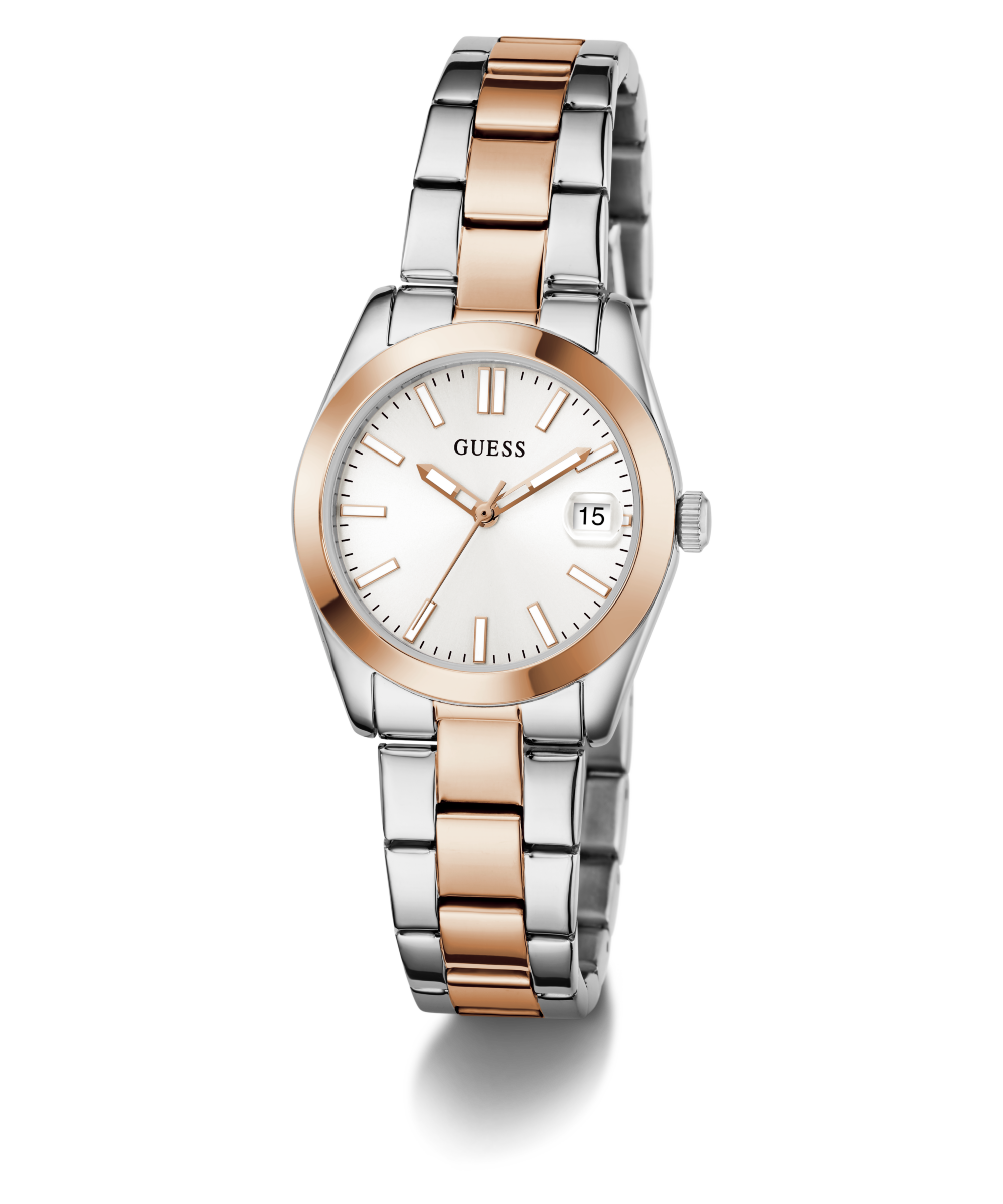 Guess Quarzuhr »ALICE«, Armbanduhr, Damenuhr, Edelstahlarmband, Datum, Kristallglas