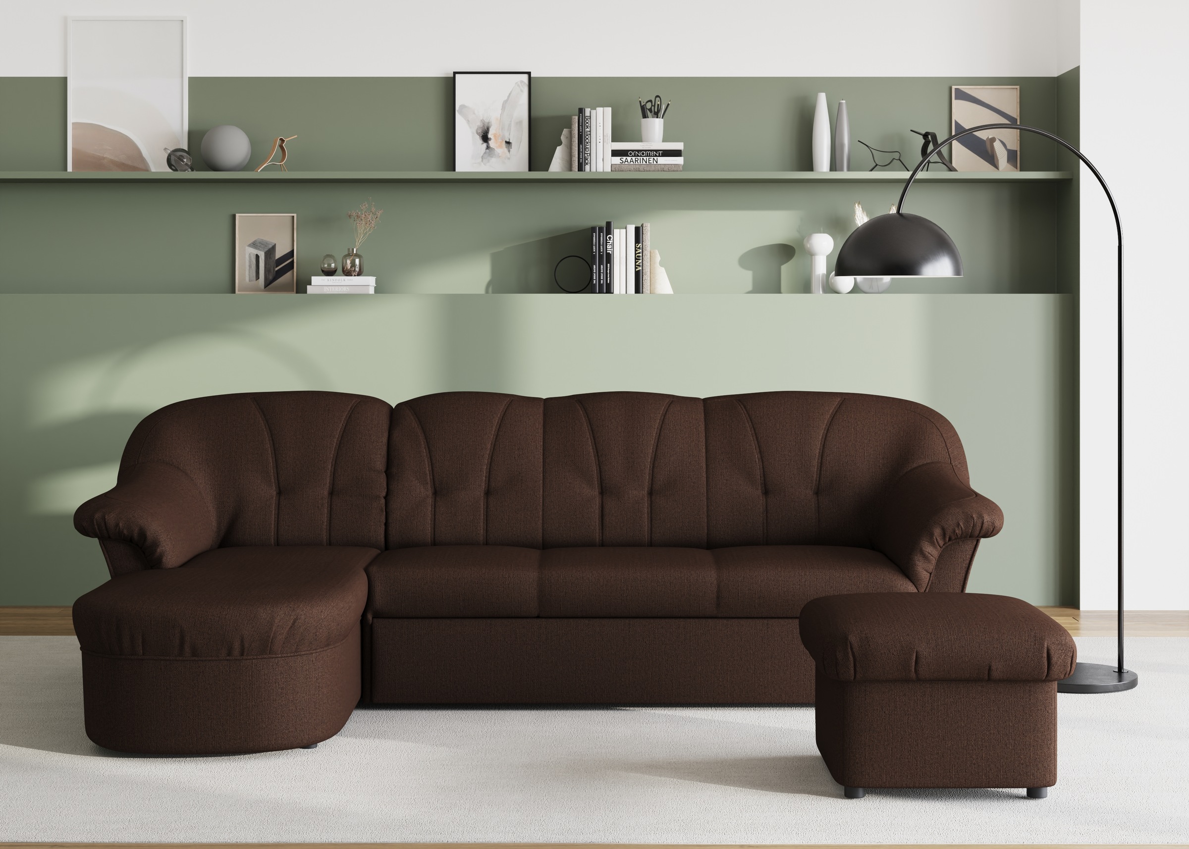 DOMO collection Ecksofa "Pegnitz, elegante Rückensteppung, kompakte Stellma günstig online kaufen