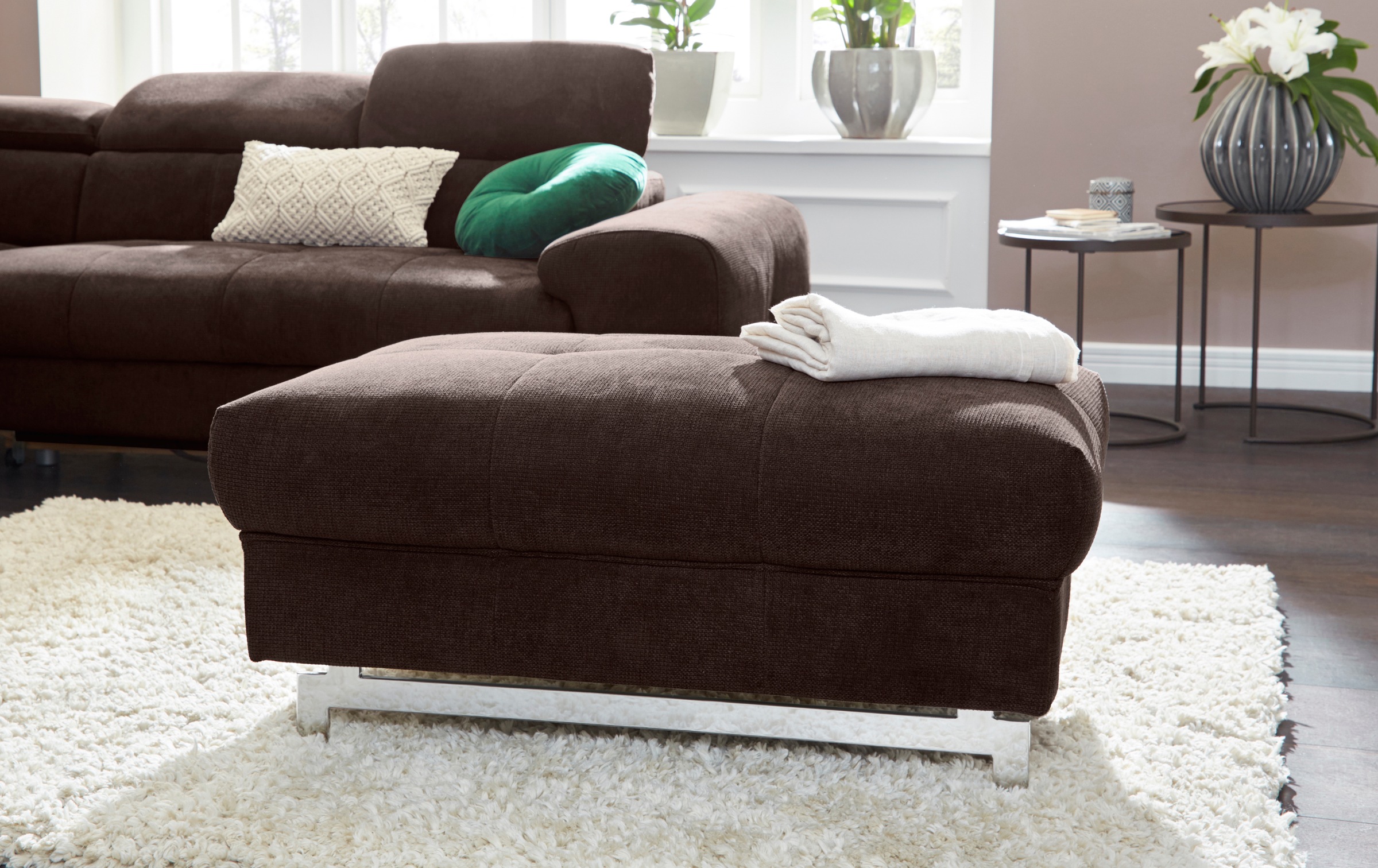 COTTA Polstergarnitur »Chef L-Form«, (Set, 2 tlg.), Set bestehend aus: Ecksofa mit Kopfteilverstellung & Hocker