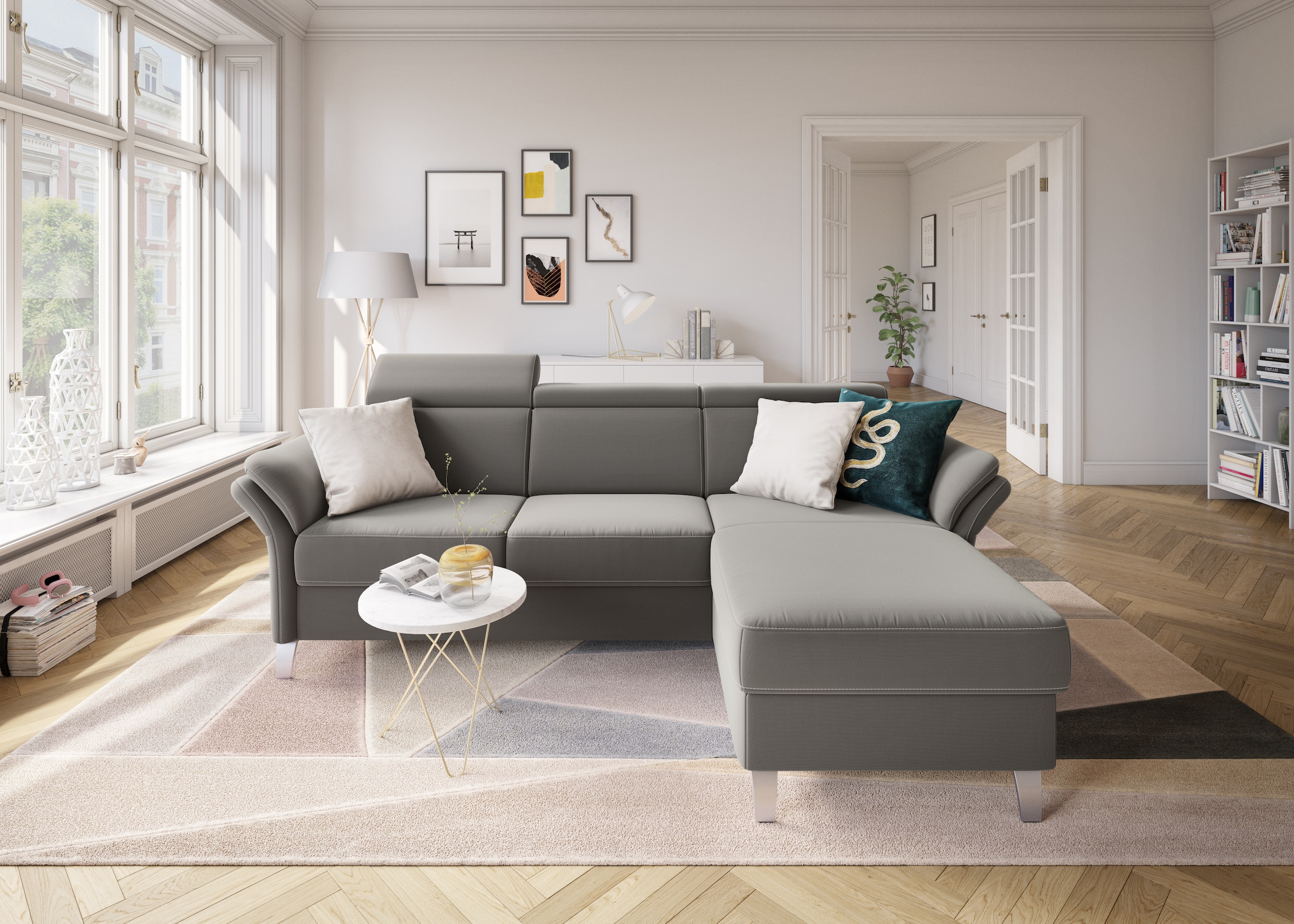 sit&more Ecksofa »Vincenzo L-Form«, inklusive Kopfteilverstellung, wahlweise mit Bettfunktion, Bettkasten