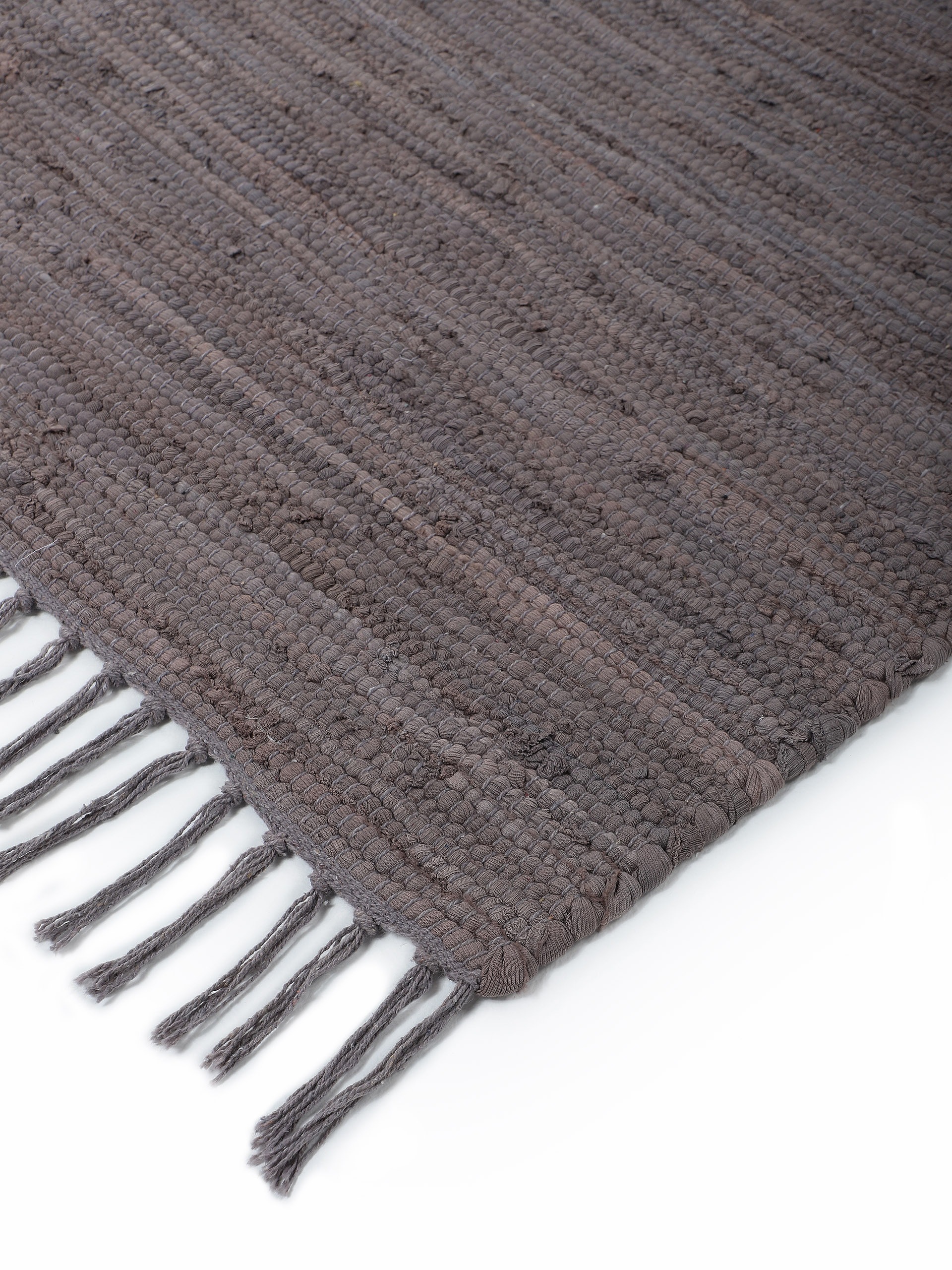carpetfine Teppich »Kelim Chindi uni«, rechteckig, 5 mm Höhe, Wendeteppich, reine Baumwolle, handgewebt, Uni-Farben, mit Fransen