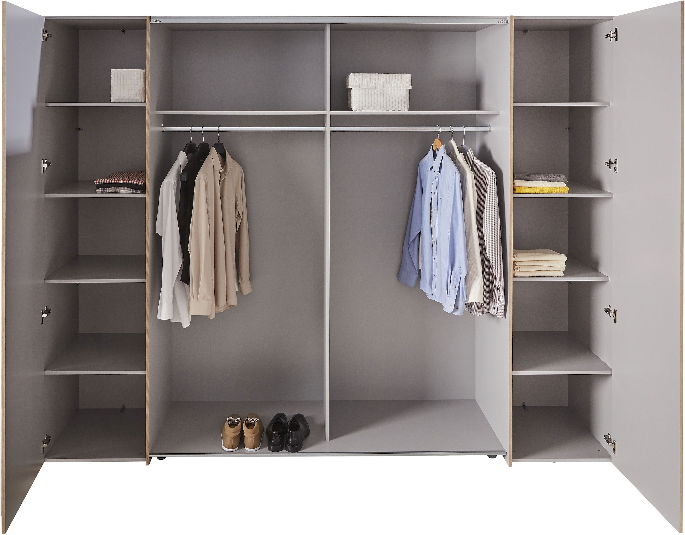 FORTE Dreh-/Schwebetürenschrank »Narago, TOPSELLER zum TOP Preis! In verschiedenen Farben«, (Farbe Weiß auch mit Spiegeln erhältlich), mit zahlreichen Einlegeböden, viel Stauraum, Made in Europe