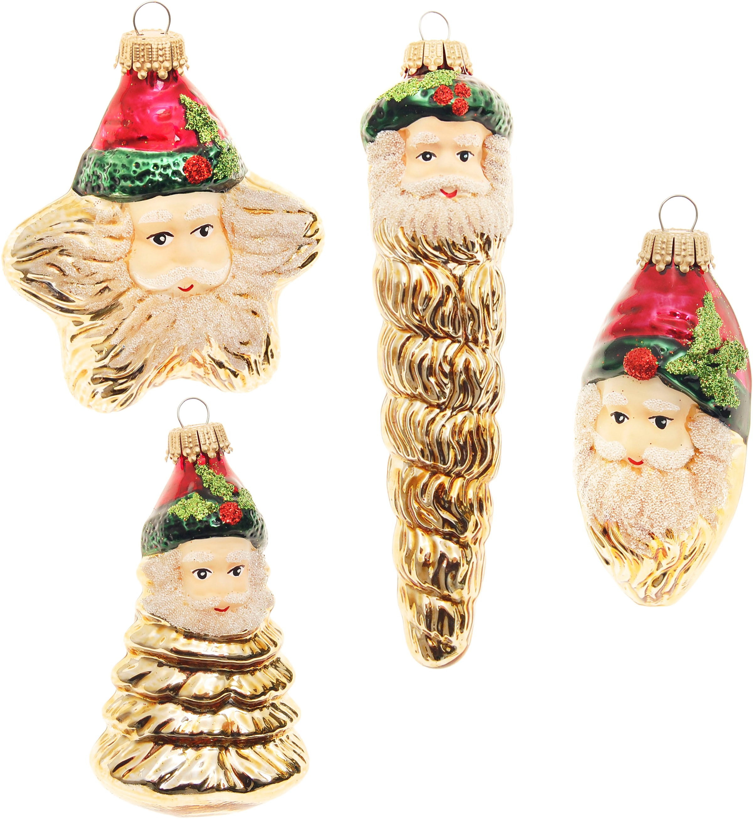 Krebs Glas Lauscha Christbaumschmuck »Xmas Night "Weihnachtsmanngesichter"«, (Set, 4 tlg.), Weihnachtsdeko, Christbaumkugeln aus Glas, Weihnachtsbaumkugel