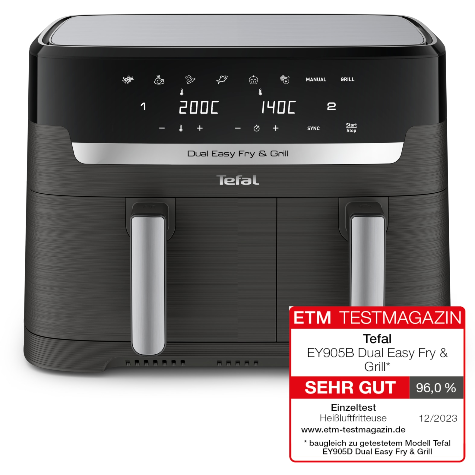 Tefal Heißluftfritteuse »EY905B Dual Easy Fry & Grill«, 2700 W, Doppelkammer Heissluftfritteuse, inkl. Hamburger Presse, EY905B