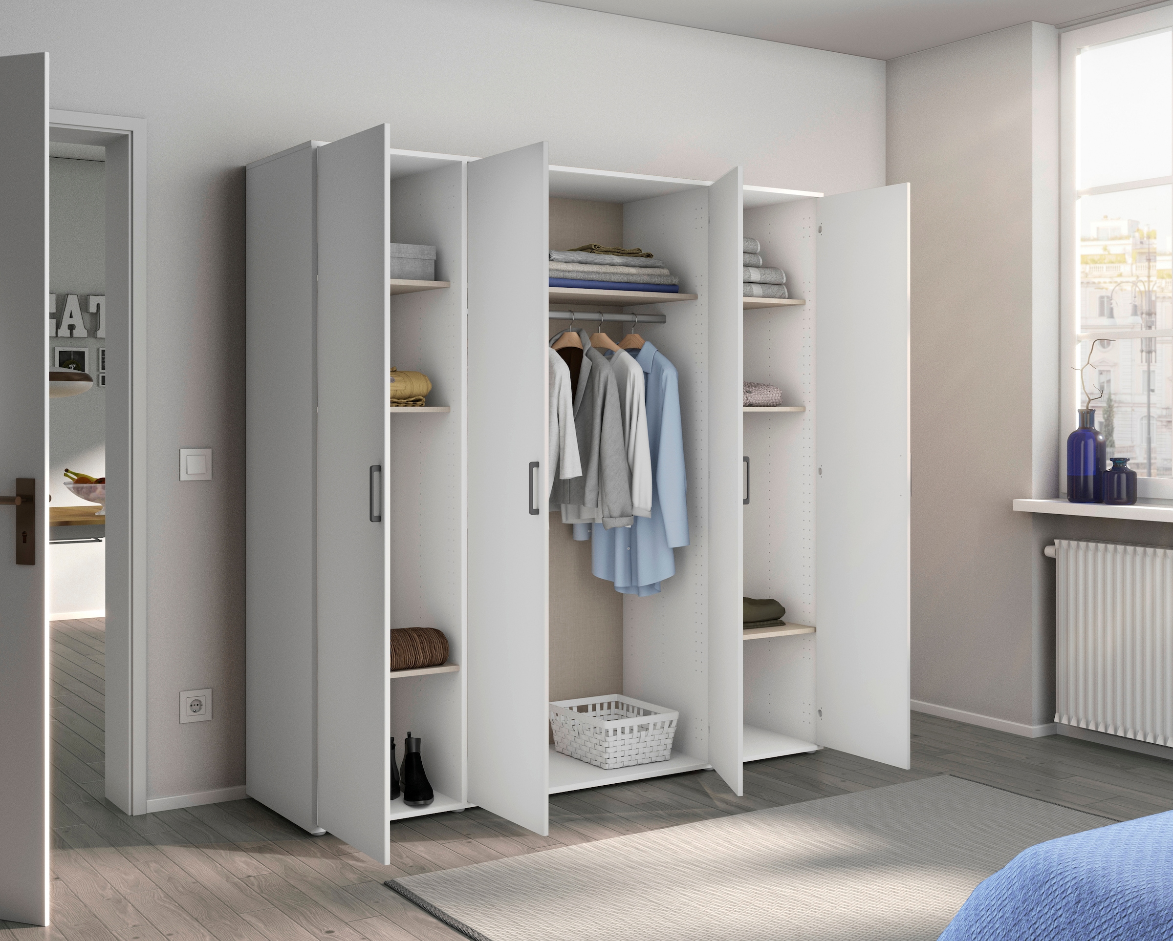 rauch Kleiderschrank »VOYAGER Otto´s Choice Garderobe Wäscheschrank TOPSELLER Schlafzimmer«, (in 3 verschiedenen Ausstattungen BASIC/CLASSIC/PREMIUM), Schrank mit modernen Griffen in viel Stauraum MADE IN GERMANY