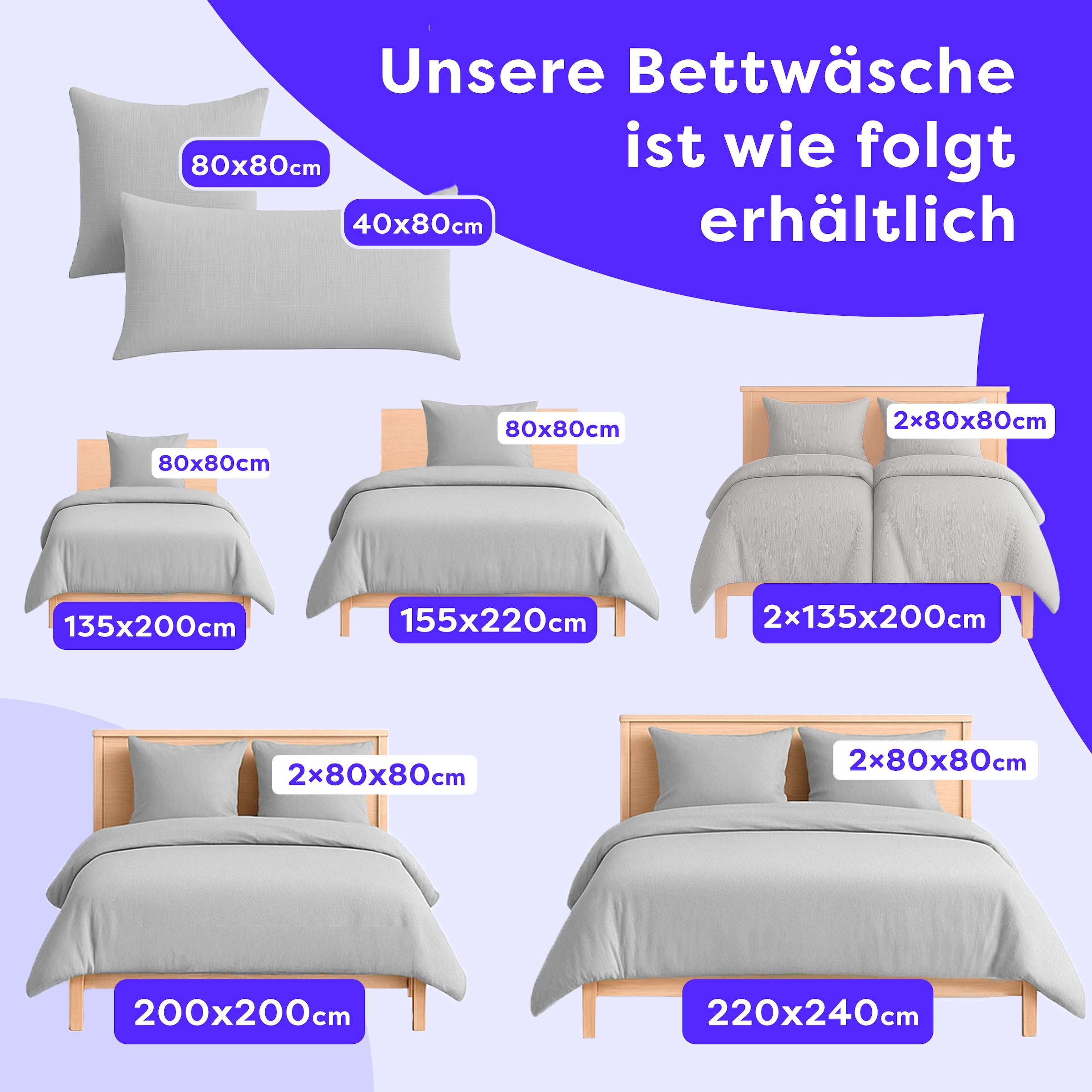 Wolkenfeld Bettwäsche »Wolkenfeld Premium Musselin mit Reißverschluss« 2 tlg. aus 100% Baumwolle – Atmungsaktiv & Weich – inkl. Kissenbezug 80x80