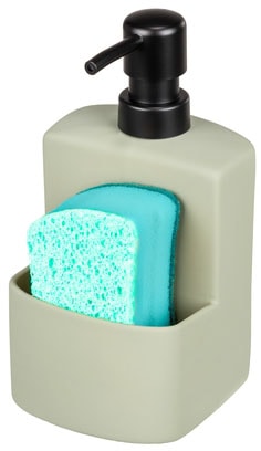 WENKO Spülmittelspender »Modell Festival«, aus Keramik, Soft-Touch Beschichtung, mit Spülschwamm-Fach, 380 ml