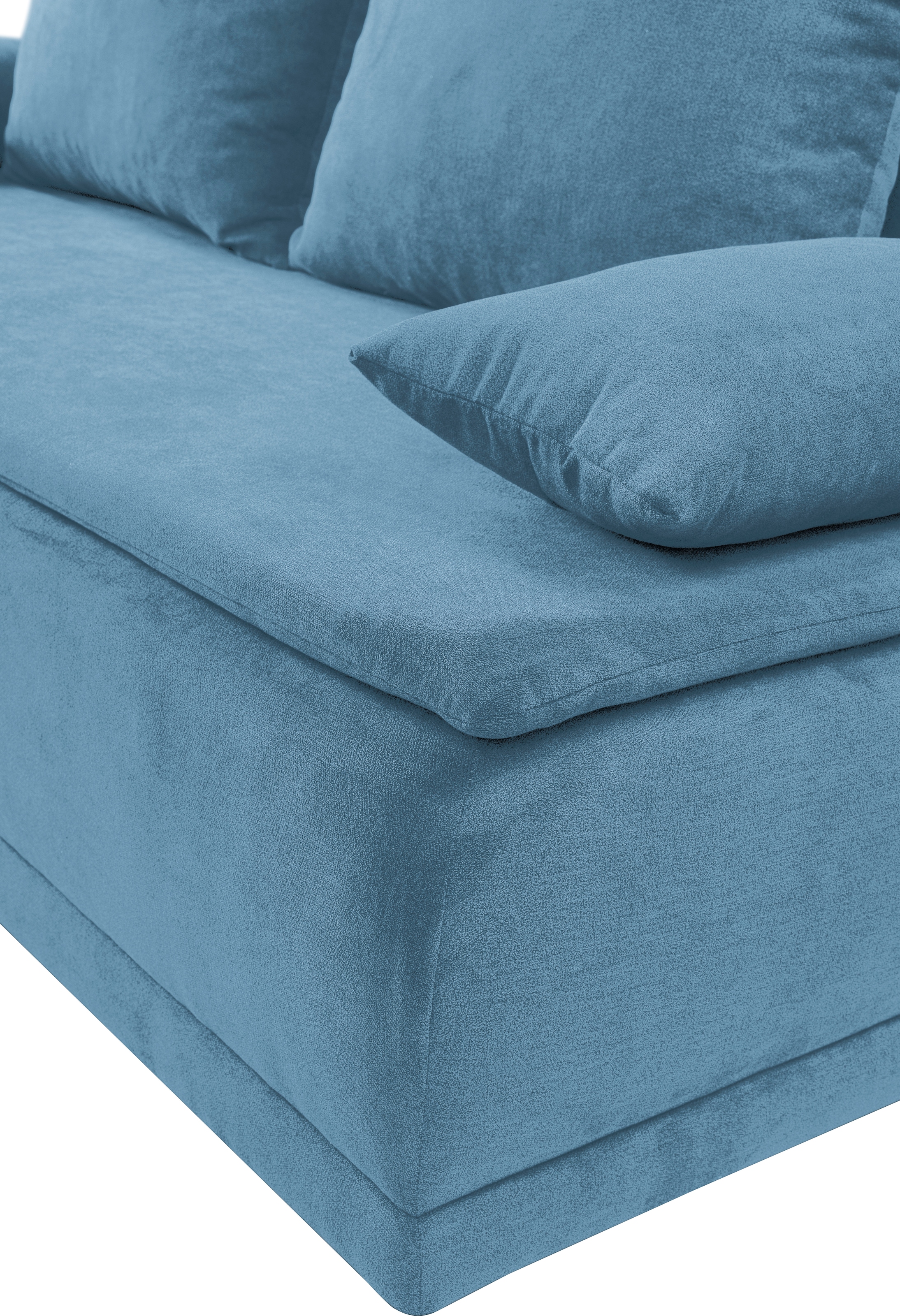 WERK2 Schlafsofa »Biggi, komfortabel & elegant, Schlaffunktion, Bettkasten, Breite 260cm«, inkl. losen Kissen, Struktur weich, hellblau