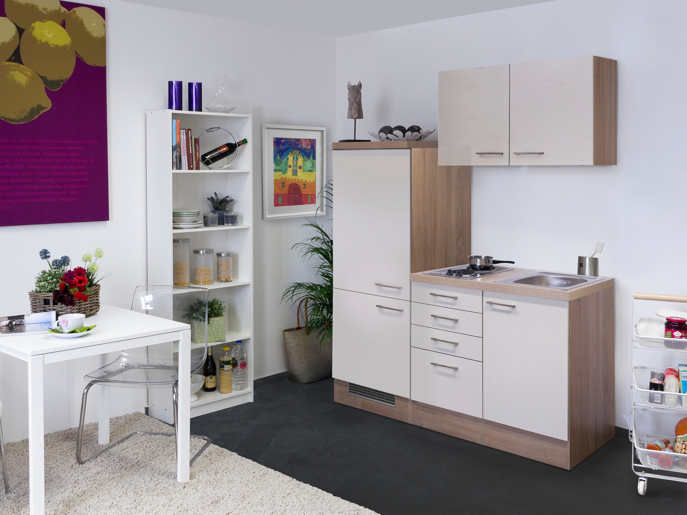 Flex-Well Küchenzeile »Nepal«, Gesamtbreite 160 cm, mit Einbau-Kühlschrank, Kochfeld und Spüle etc.