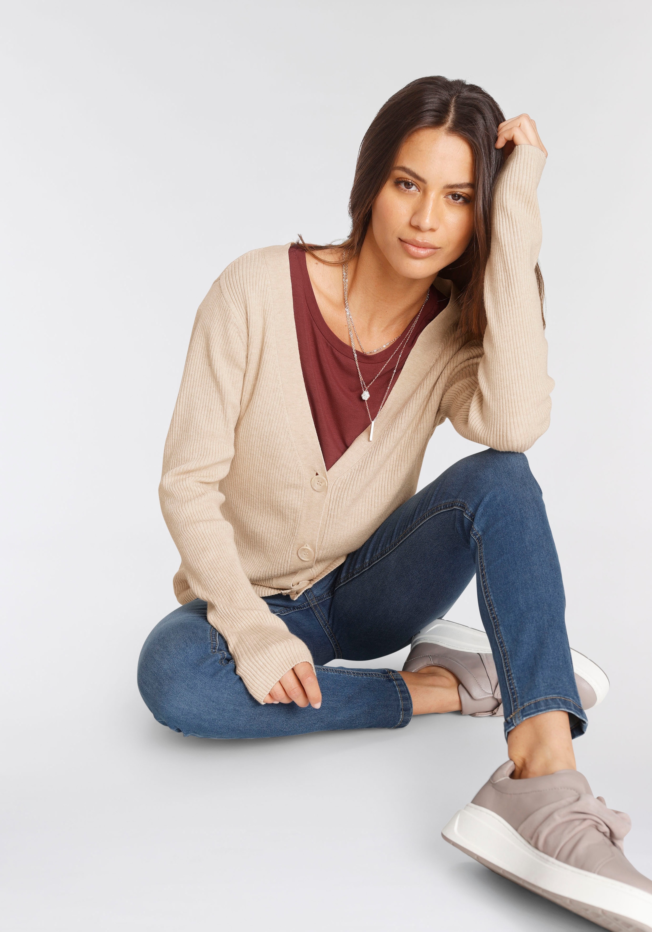 Tamaris T-Shirt mit Rundhalsausschnitt und überschnittenen Ärmeln