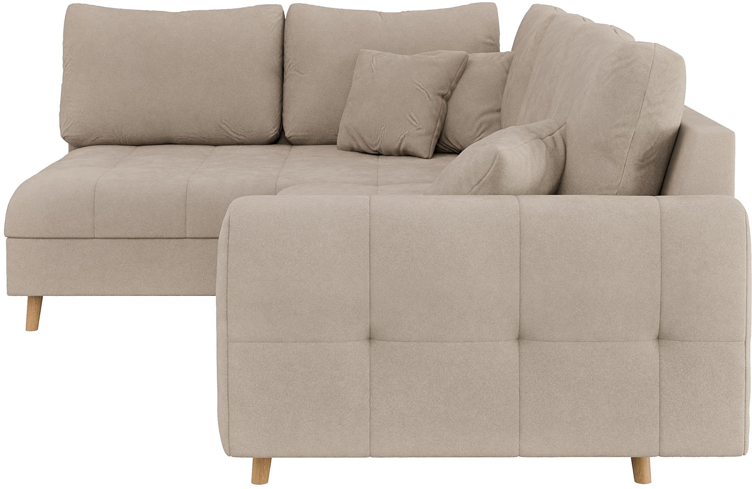 Home affaire Ecksofa »CHARRE L-Form mit Ottomane, Maße B/T/H: 231/161/81 cm«, feine Steppung, lose Rücken- und Zierkissen, auch in Cord und Bouclé