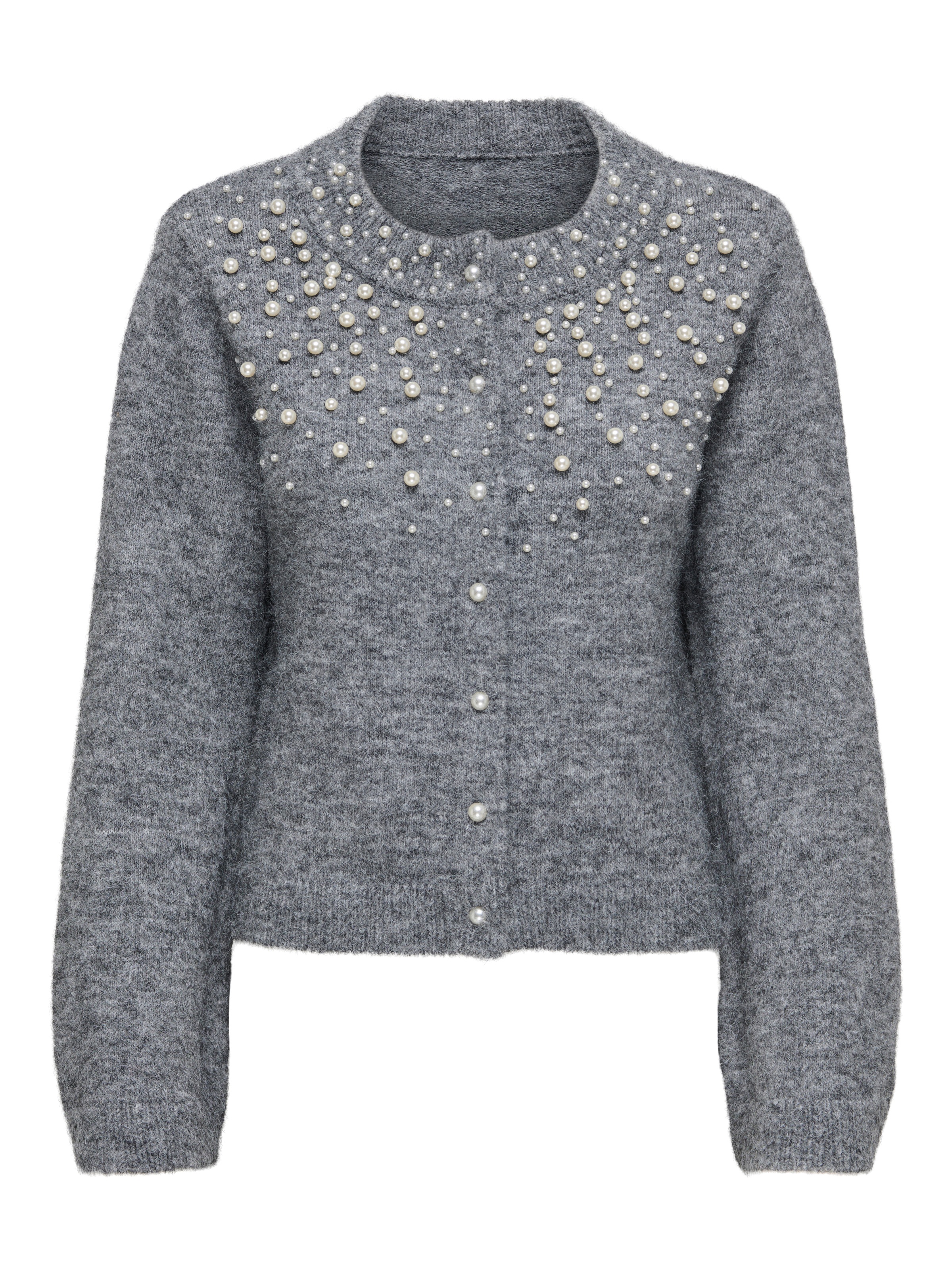 ONLY Strickjacke »ONLMIGGIE LS O-NECK PEARL CARDIGA EX KNT« Materialmix, regular fit