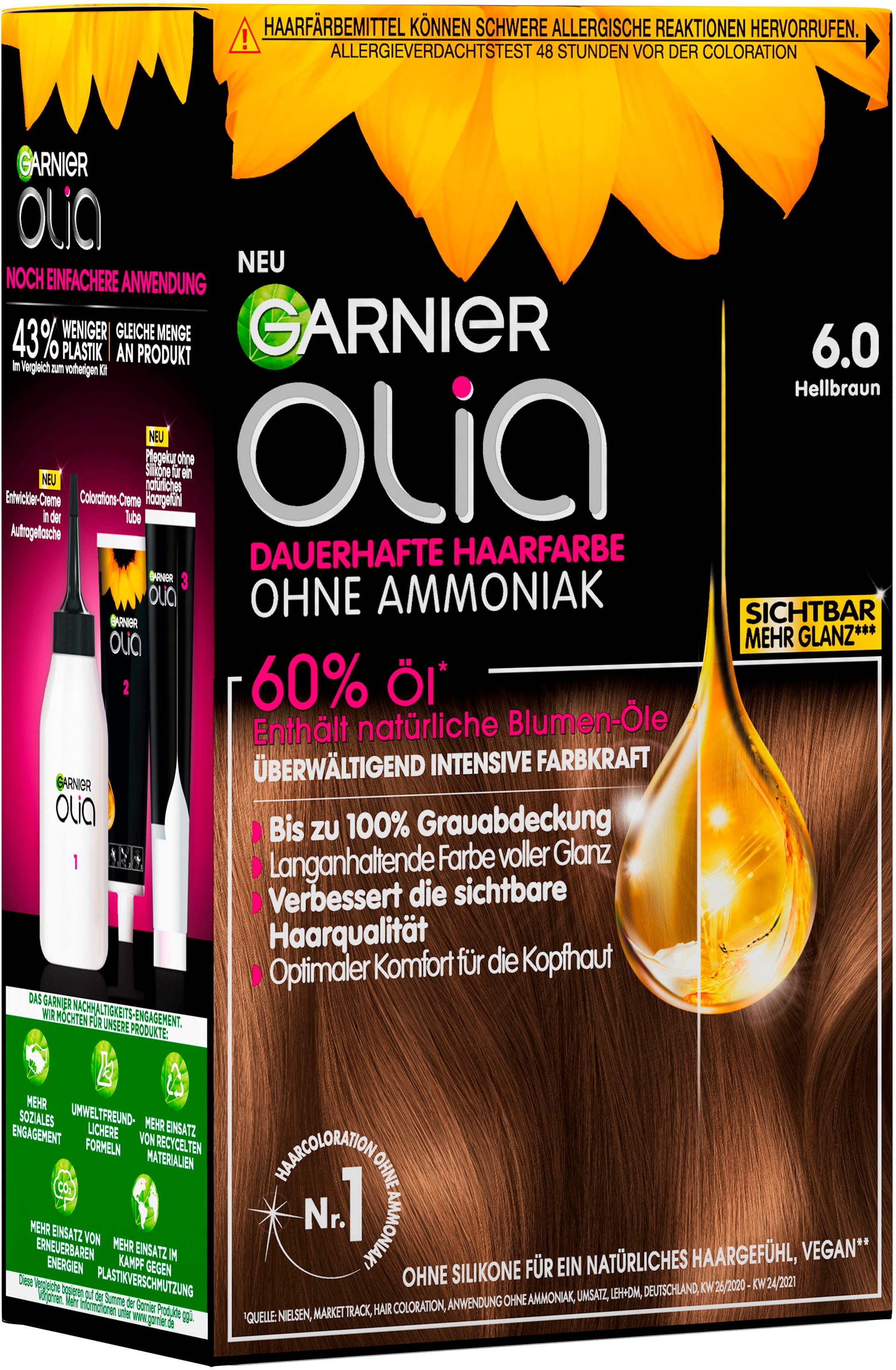 GARNIER Coloration »Garnier Olia dauerhafte Haarfarbe«, (Set, 3 tlg.), mit pflegender Formel