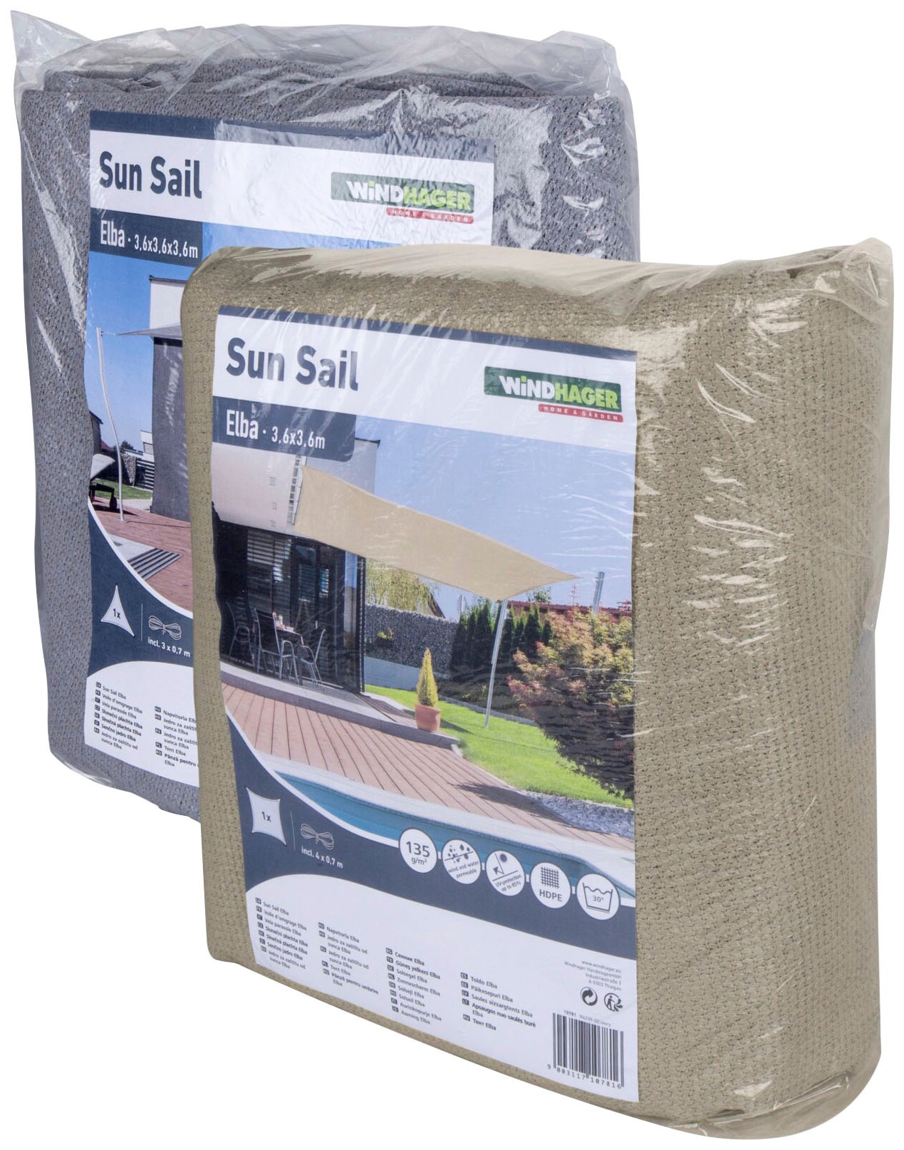 Windhager Sonnensegel »Elba Quadrat«, 3,6x3,6m, grau