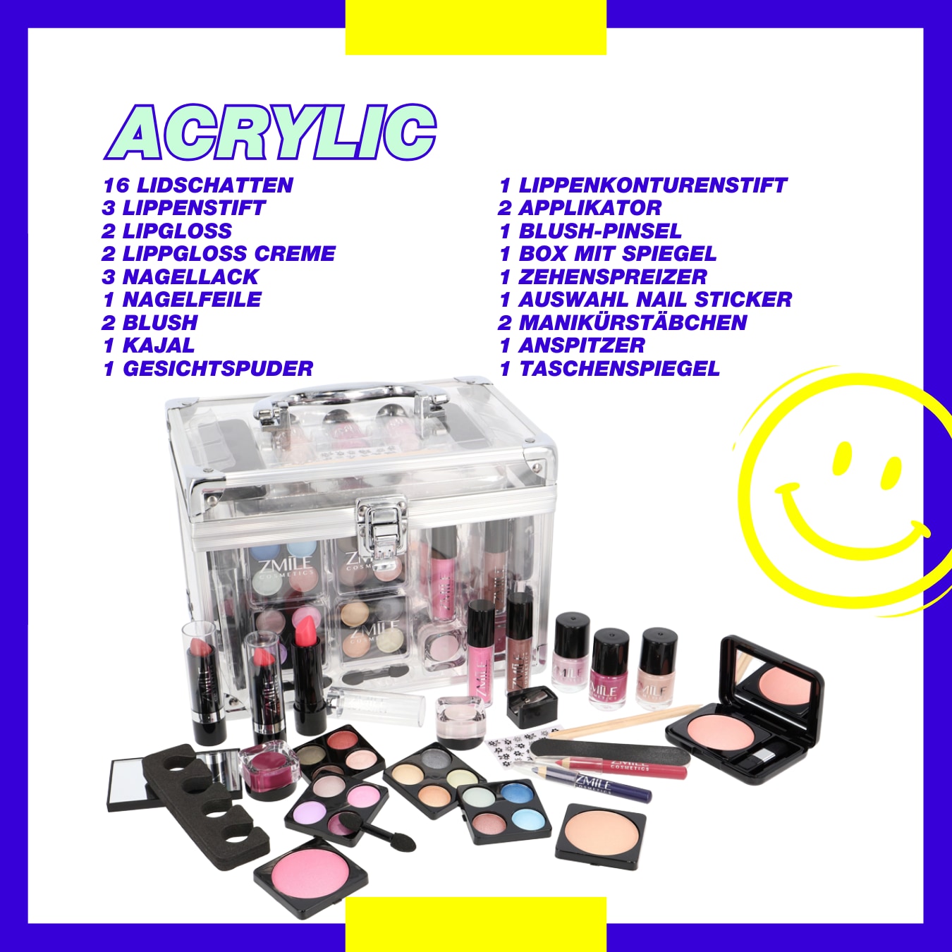 ZMILE COSMETICS Kosmetik-Koffer »Acrylic«, (42 tlg.), vegane Kosmetik