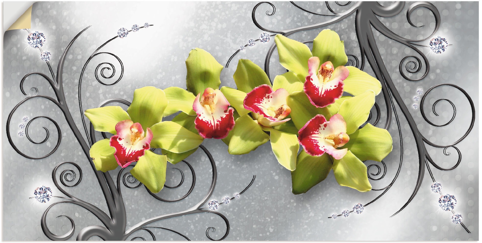 Artland Wandbild »Grüne Orchideen auf Ornamenten«, Blumenbilder, (1 St.), a günstig online kaufen