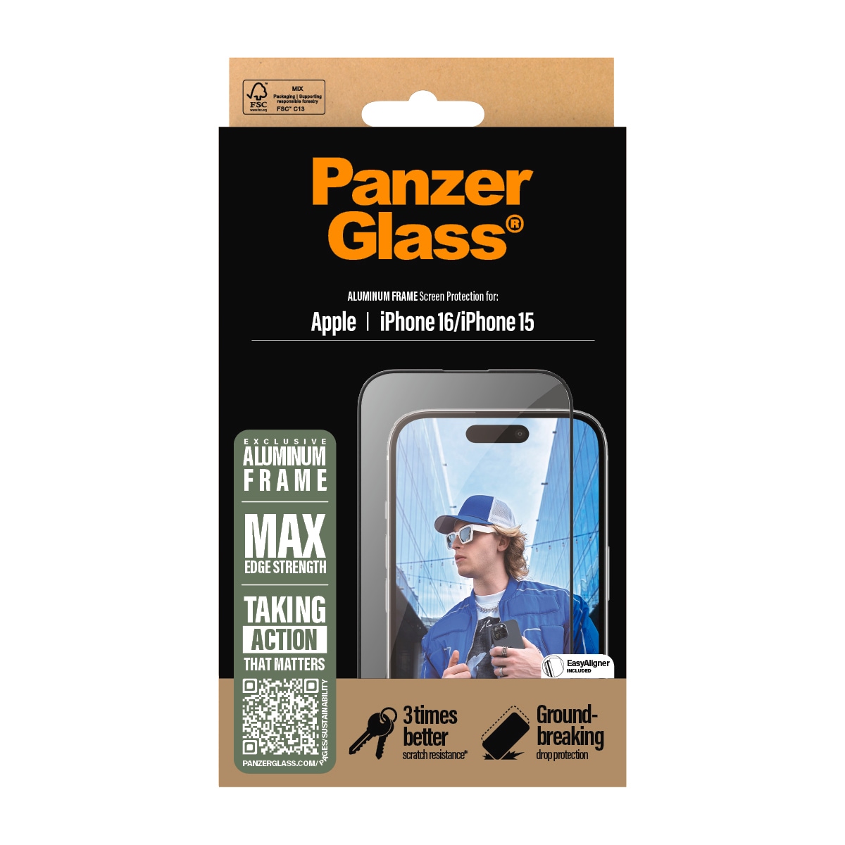 PanzerGlass Displayschutzglas »Aluminum Frame Screen Protection«, für Apple iPhone 16-Apple iPhone 15, Displayschutzfolie, Schutzfolie, Bildschirmschutz, kratz- & stoßfest