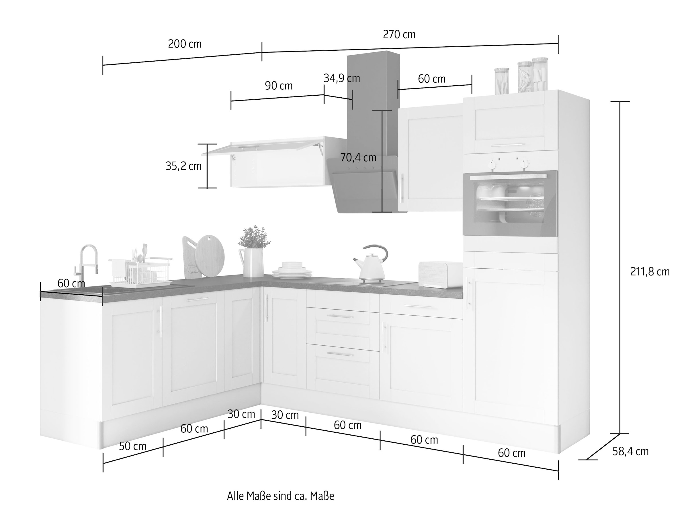 OPTIFIT Küche »Ahus«, 200 wahlweise mit Close Raten 270 cm x Funktion Soft breit, E-Geräten, auf bestellen