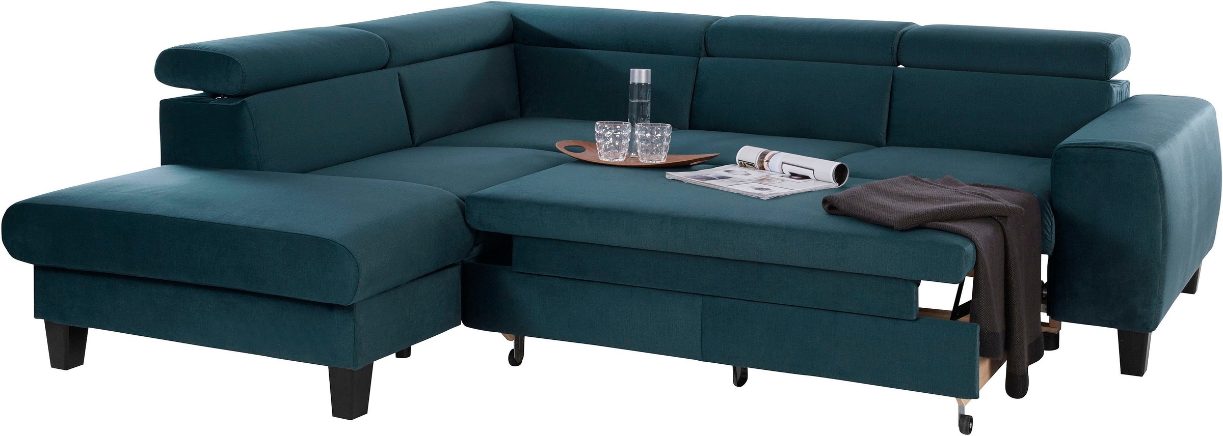 COTTA Polstergarnitur »Morven L-Form«, (Set), Set bestehend aus: Ecksofa mit Kopfteilverstellung & Hocker