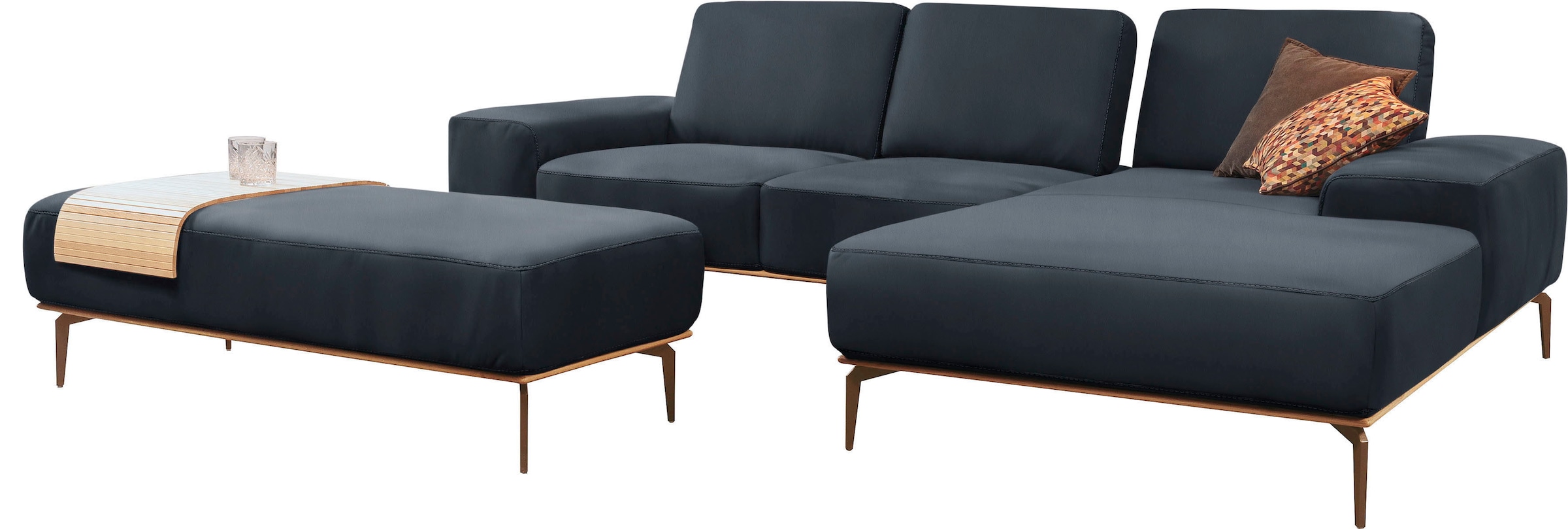 W.SCHILLIG Ecksofa »run, Designsofa mit tollem Sitzkomfort, bequem, L-Form«, mit Holzsockel, Füße in Bronze pulverbeschichtet, Breite 279 cm