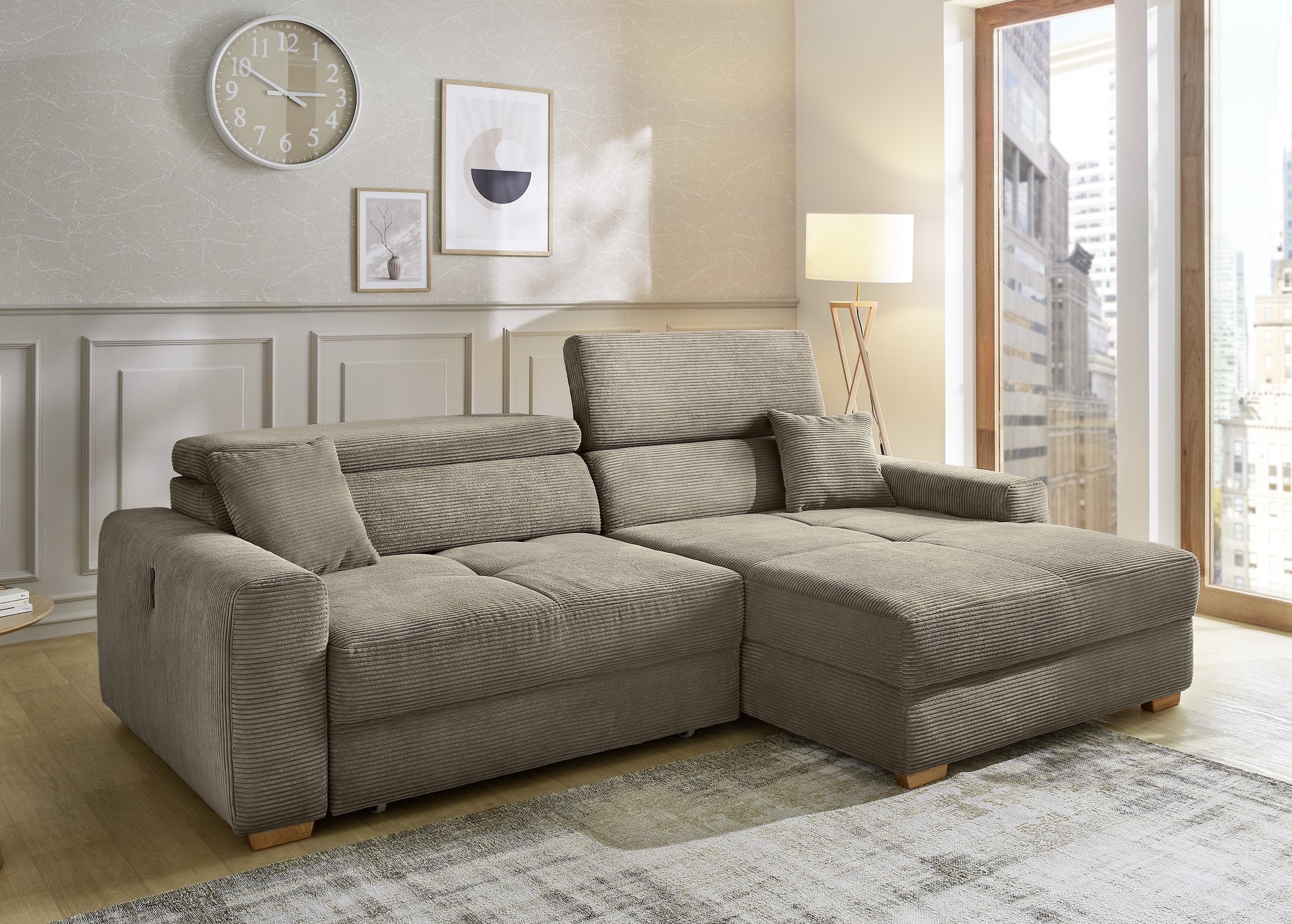 Jockenhöfer Gruppe Ecksofa »Slider, L-Form, 140kg Belastbarkeit je Sitzplatz«, elektromotorische Sitztiefenverstellung,USB-Ladeports,mit Kopfstützen